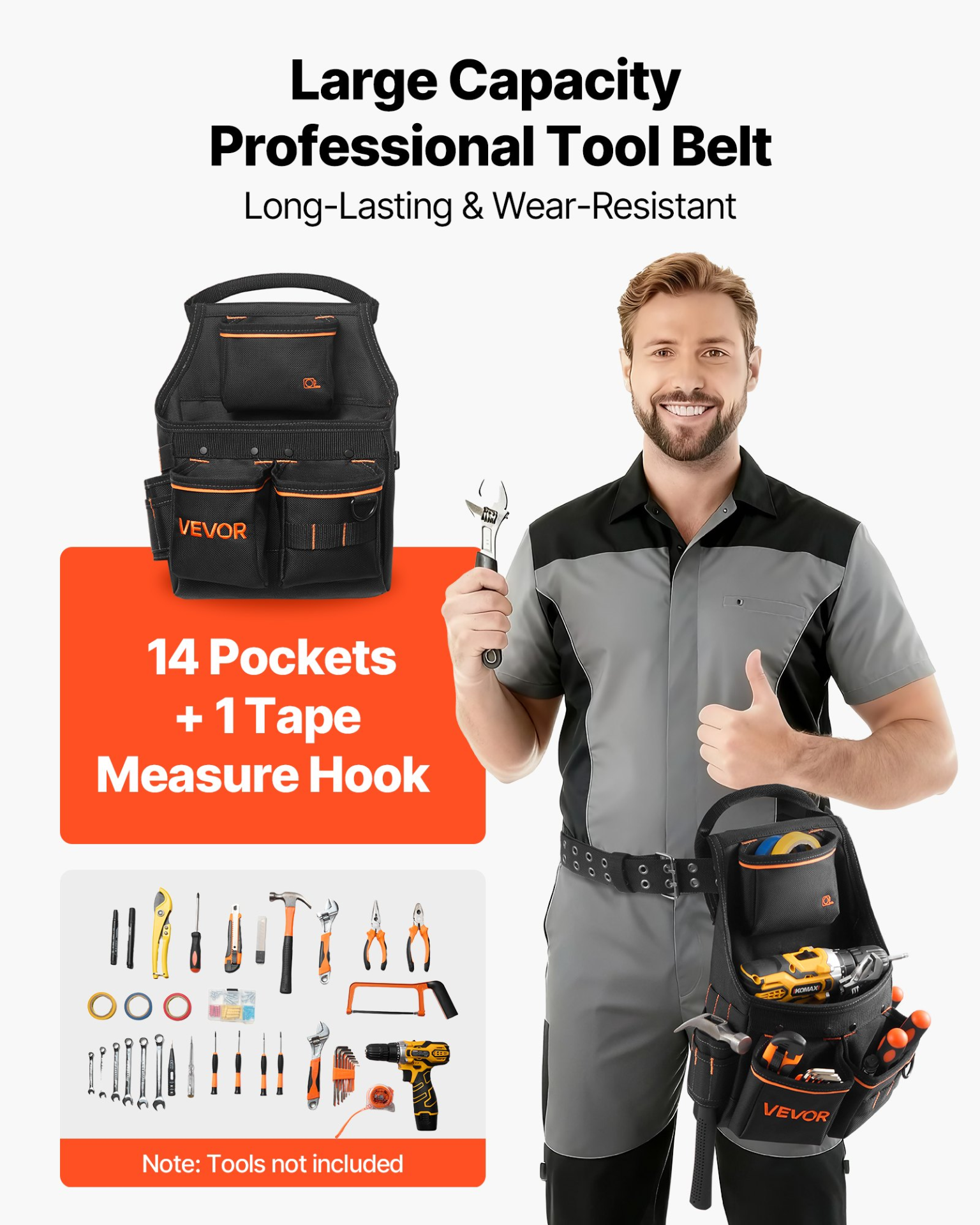 VEVOR Professional Tool Belt & Pouch Set – 14-Pocket Heavy Duty Utility Bag