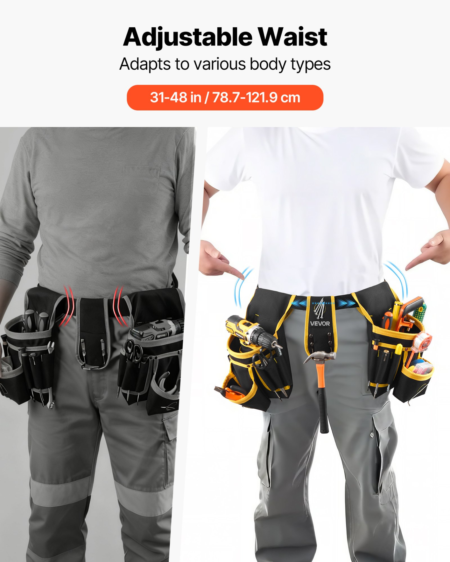 Tool Belt w/ 28 Pockets – Heavy Duty Adjustable, Magnetic Pouch, VEVOR