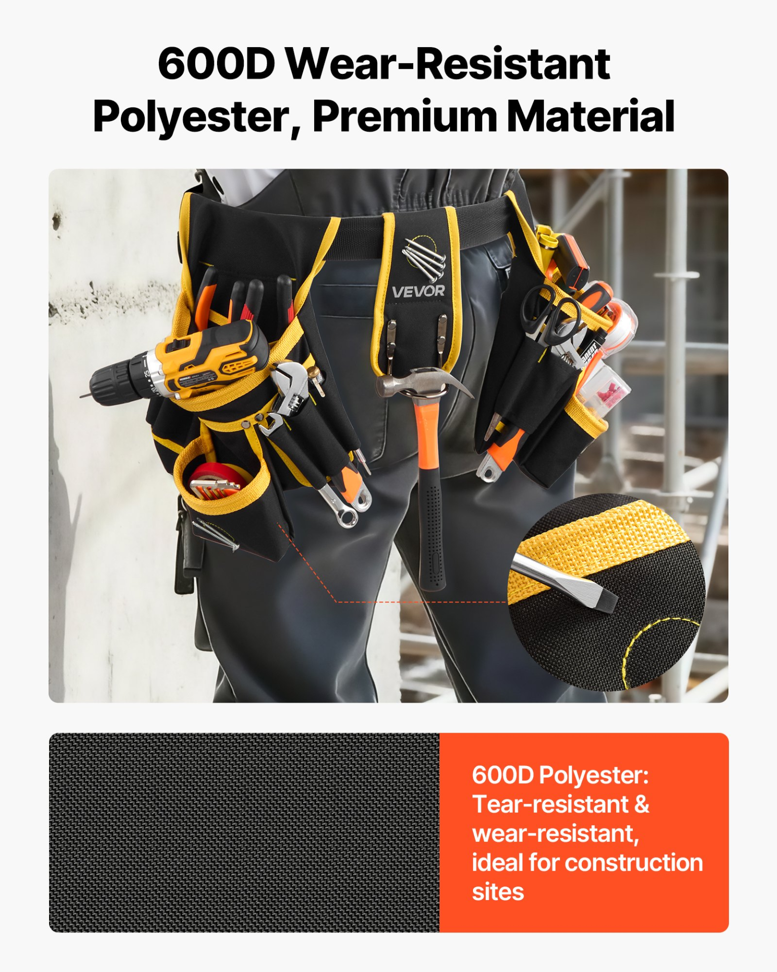 Tool Belt w/ 28 Pockets – Heavy Duty Adjustable, Magnetic Pouch, VEVOR