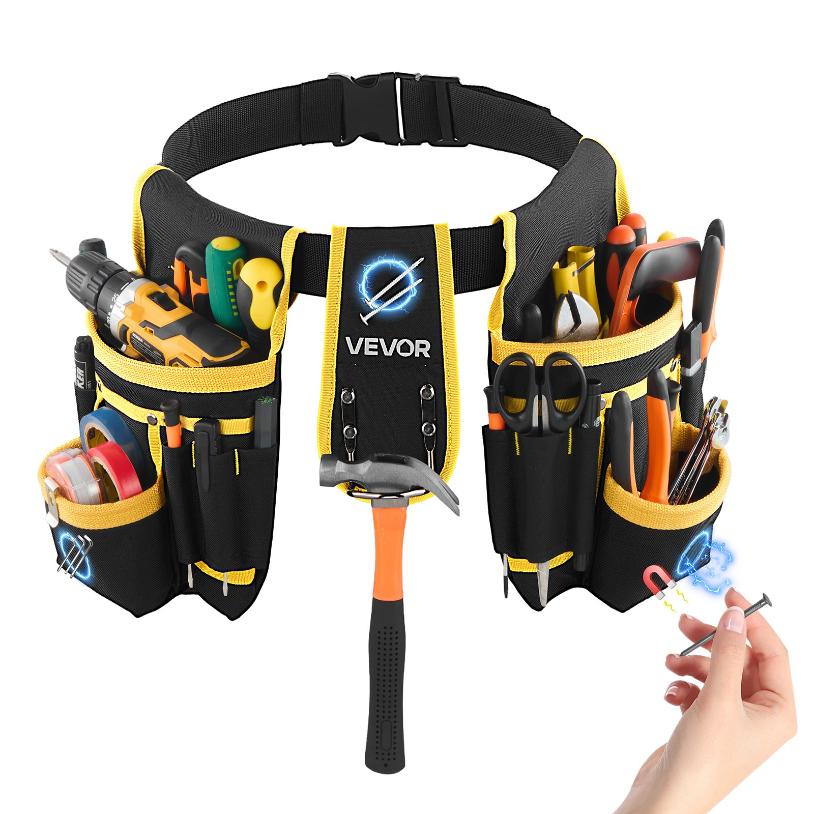 Tool Belt w/ 28 Pockets – Heavy Duty Adjustable, Magnetic Pouch, VEVOR