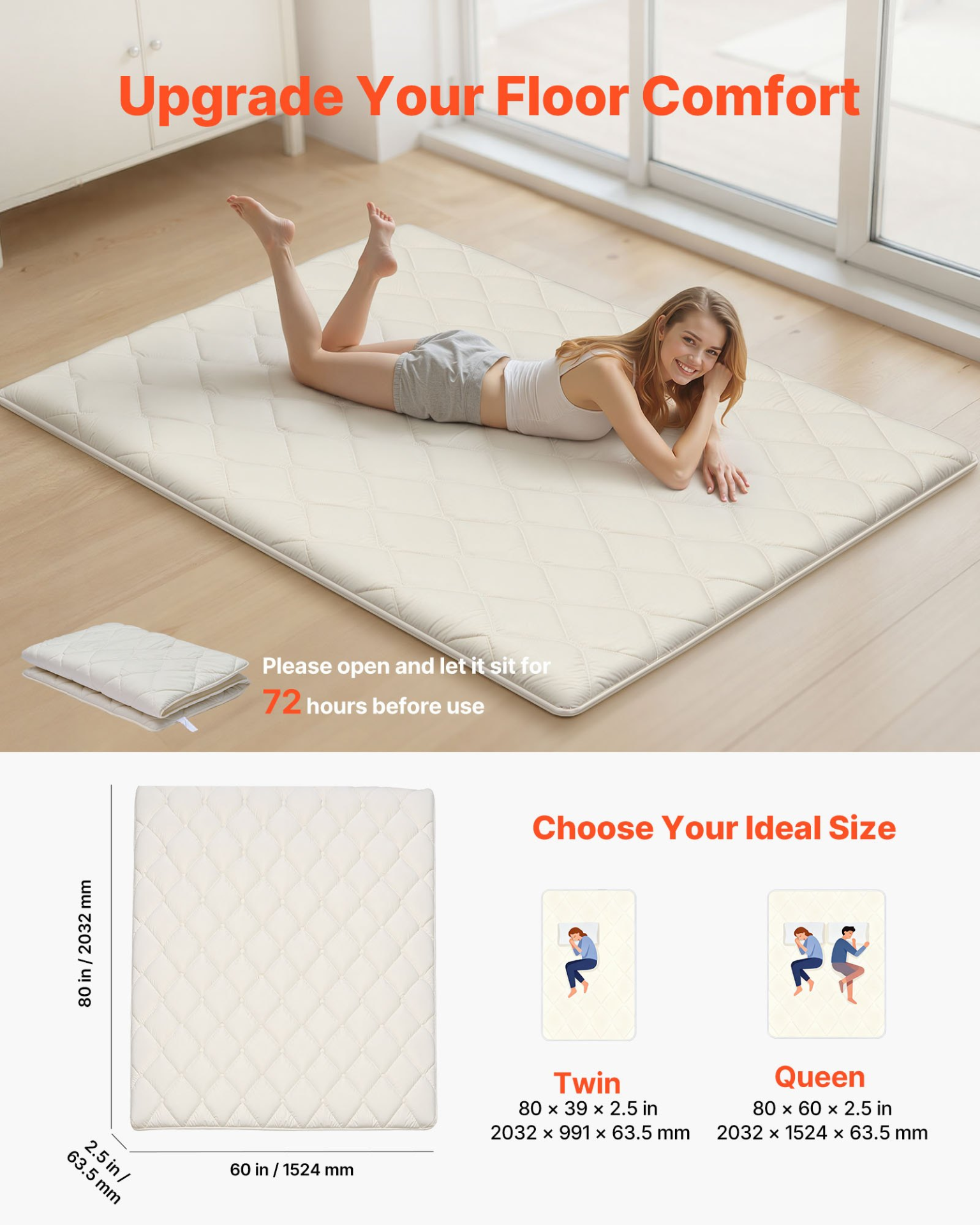 Queen Japanese Tatami Futon Mattress 80x60x2.5 White