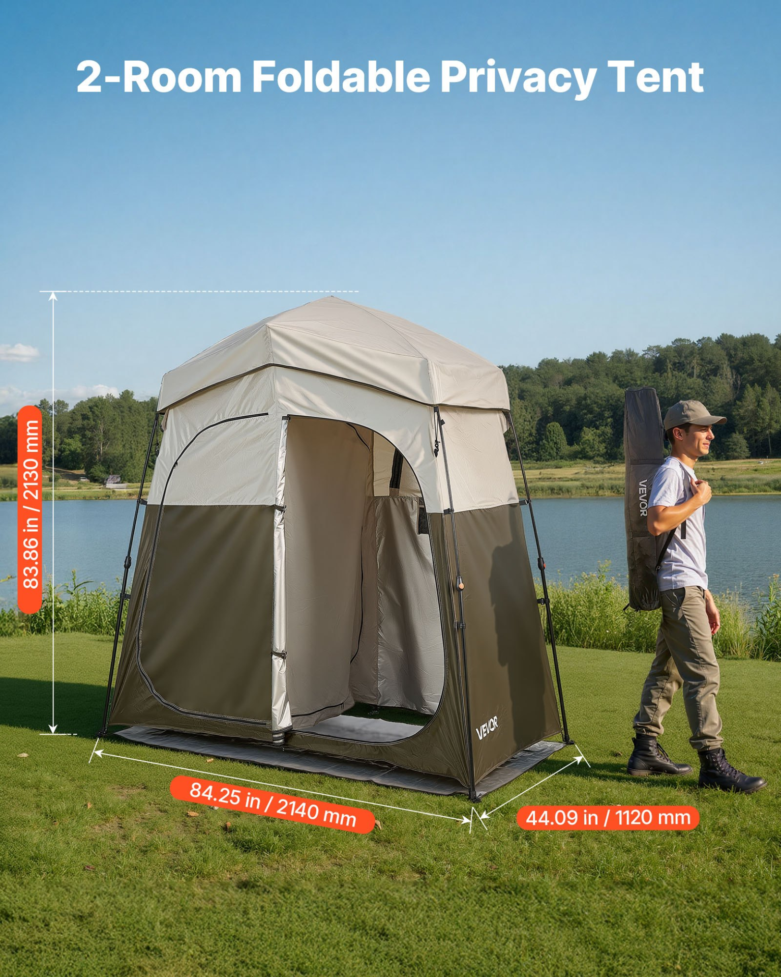 2 Room Camping Shower Tent Portable Privacy Changing Room w/ Carry Bag