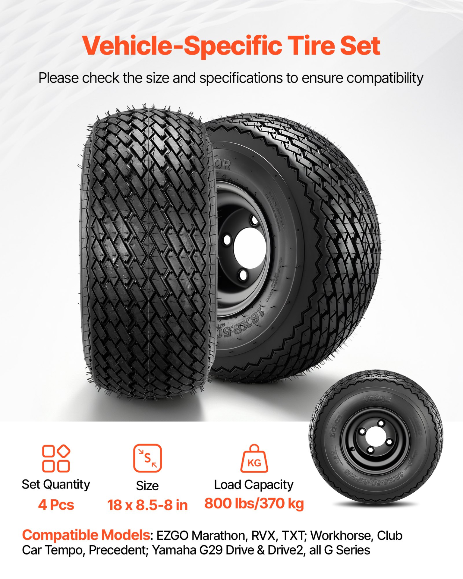 8" Golf Cart Wheels & Tires 18x8.50-8 4 Lug Steel Rims Set o
