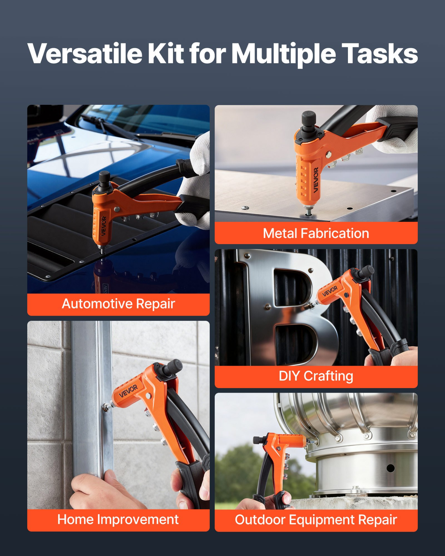 VEVOR 9" One-Handed Rivet Nut Tool Kit w/ 80 Nuts, 8 Mandrels & Case