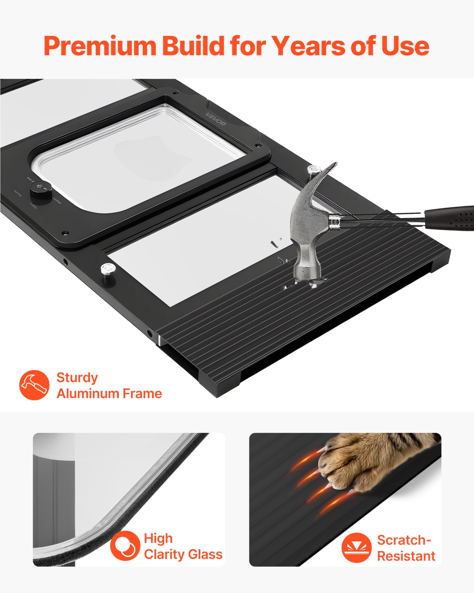 Cat Door for Window, Adjustable to Fit Window Width 27"-32", Black