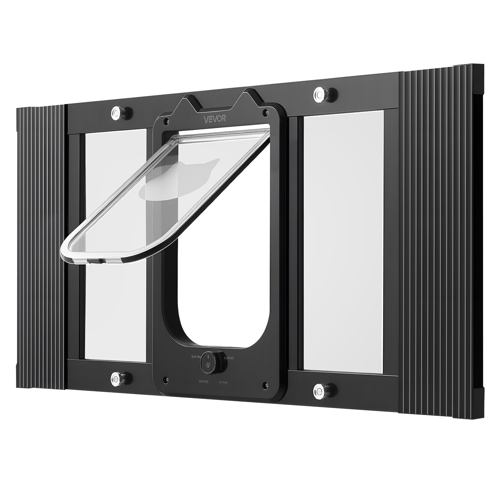 Cat Door for Window, Adjustable to Fit Window Width 27"-32", Black