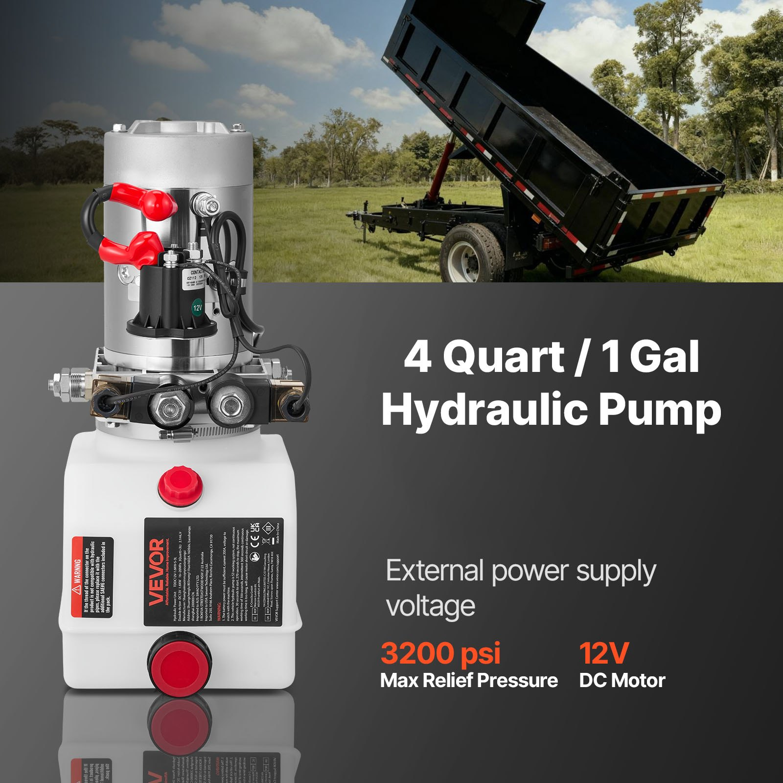 4 Quart 12V Double Acting Hydraulic Power Unit Dump Trailer Pump White