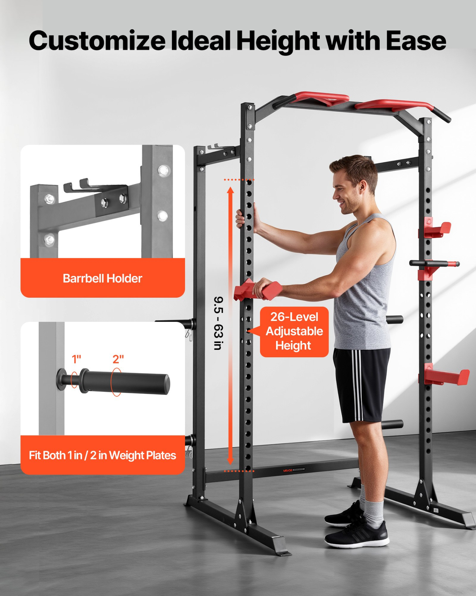 Power Cage Rack Adjustable Squat Rack w/ J-Hooks Pull-Up Dip Home Gym