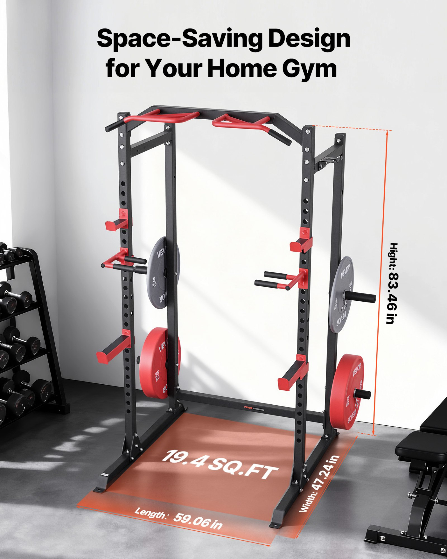 Power Cage Rack Adjustable Squat Rack w/ J-Hooks Pull-Up Dip Home Gym