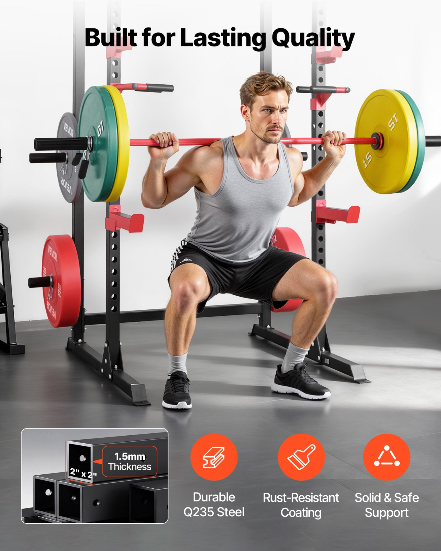 Power Cage Rack Adjustable Squat Rack w/ J-Hooks Pull-Up Dip Home Gym