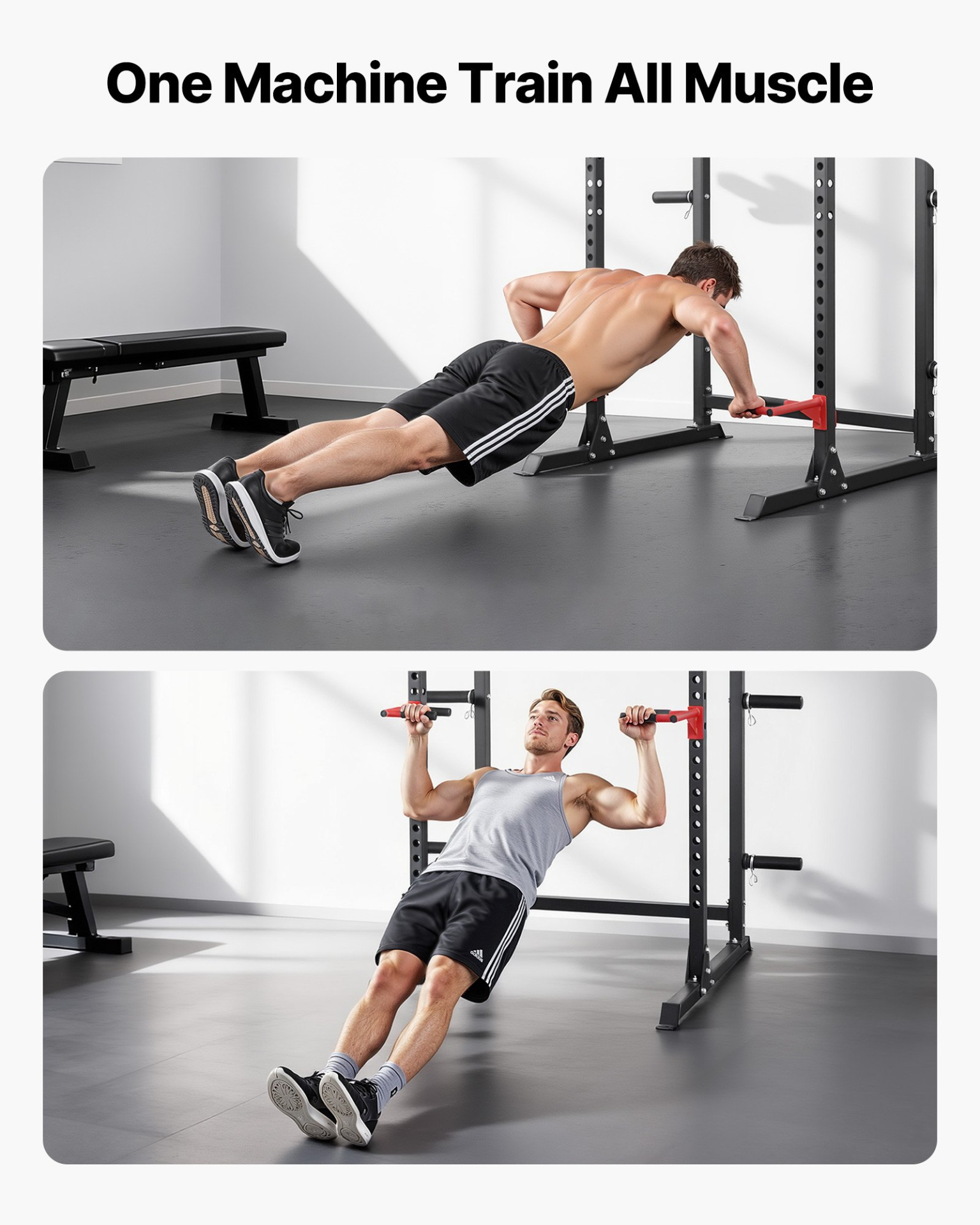 Power Cage Rack Adjustable Squat Rack w/ J-Hooks Pull-Up Dip Home Gym