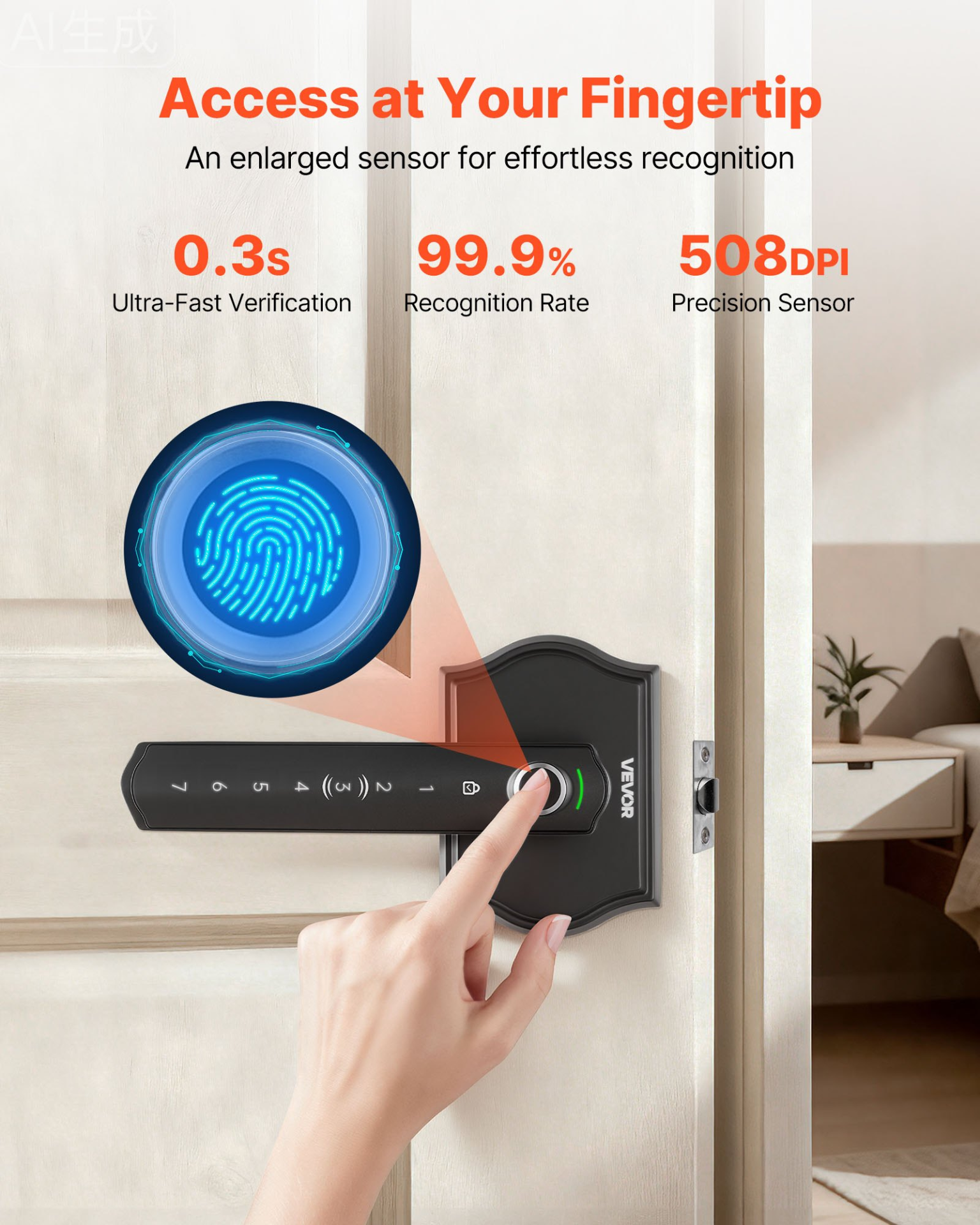 Fingerprint Door Lock Set, Matte Black