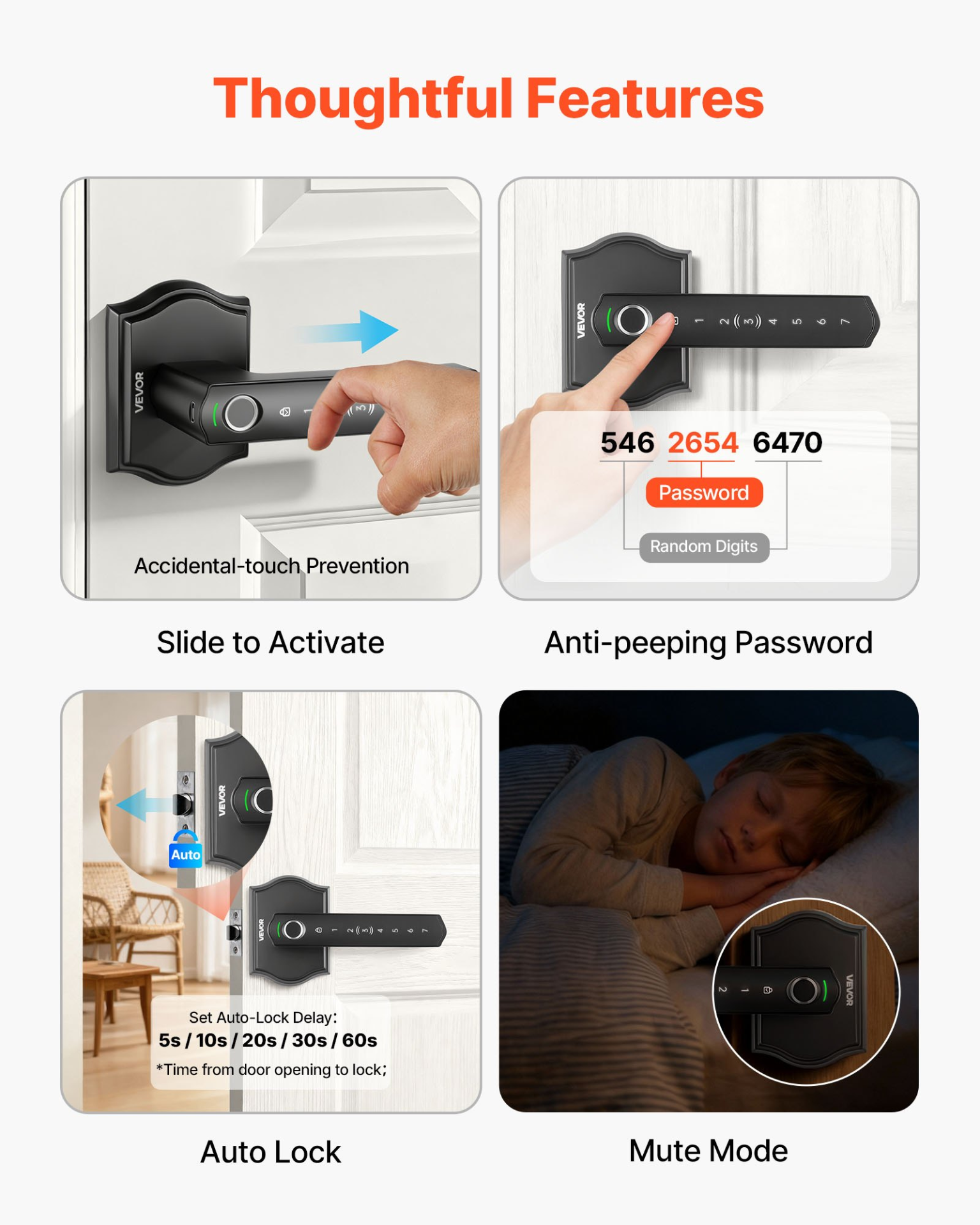 Fingerprint Door Lock Set, Matte Black
