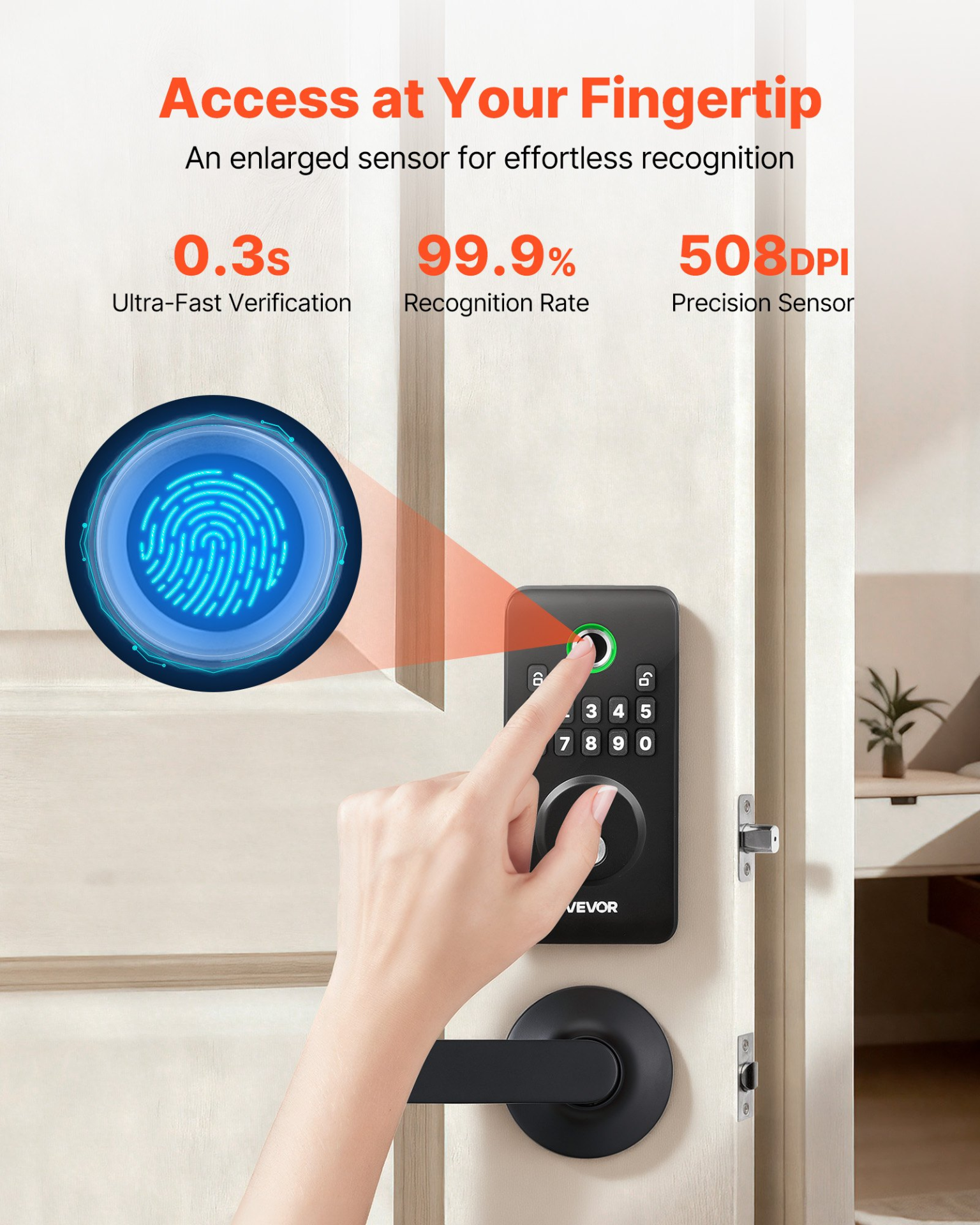Fingerprint Door Lock Set, Matte Black