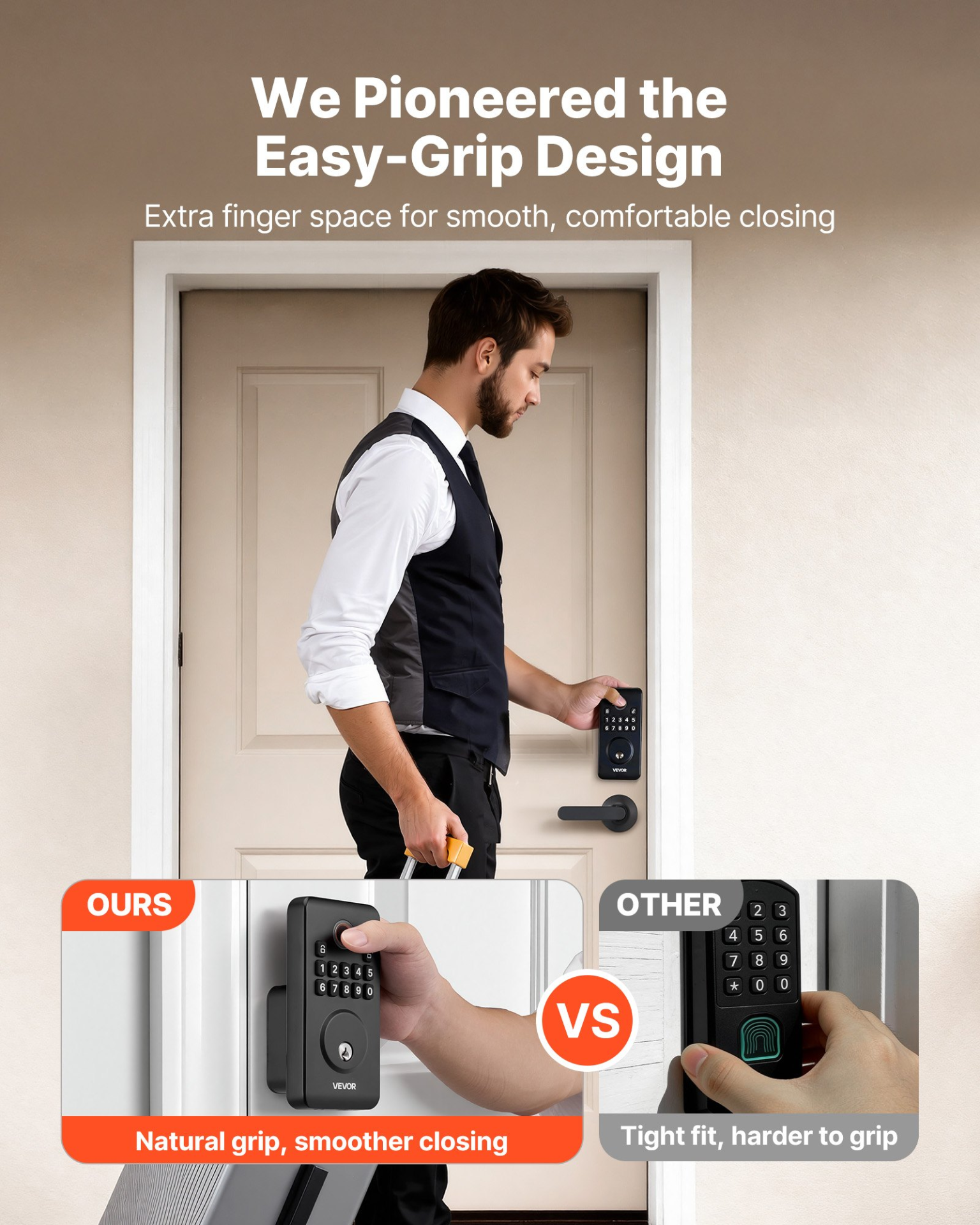 Fingerprint Door Lock Set, Matte Black
