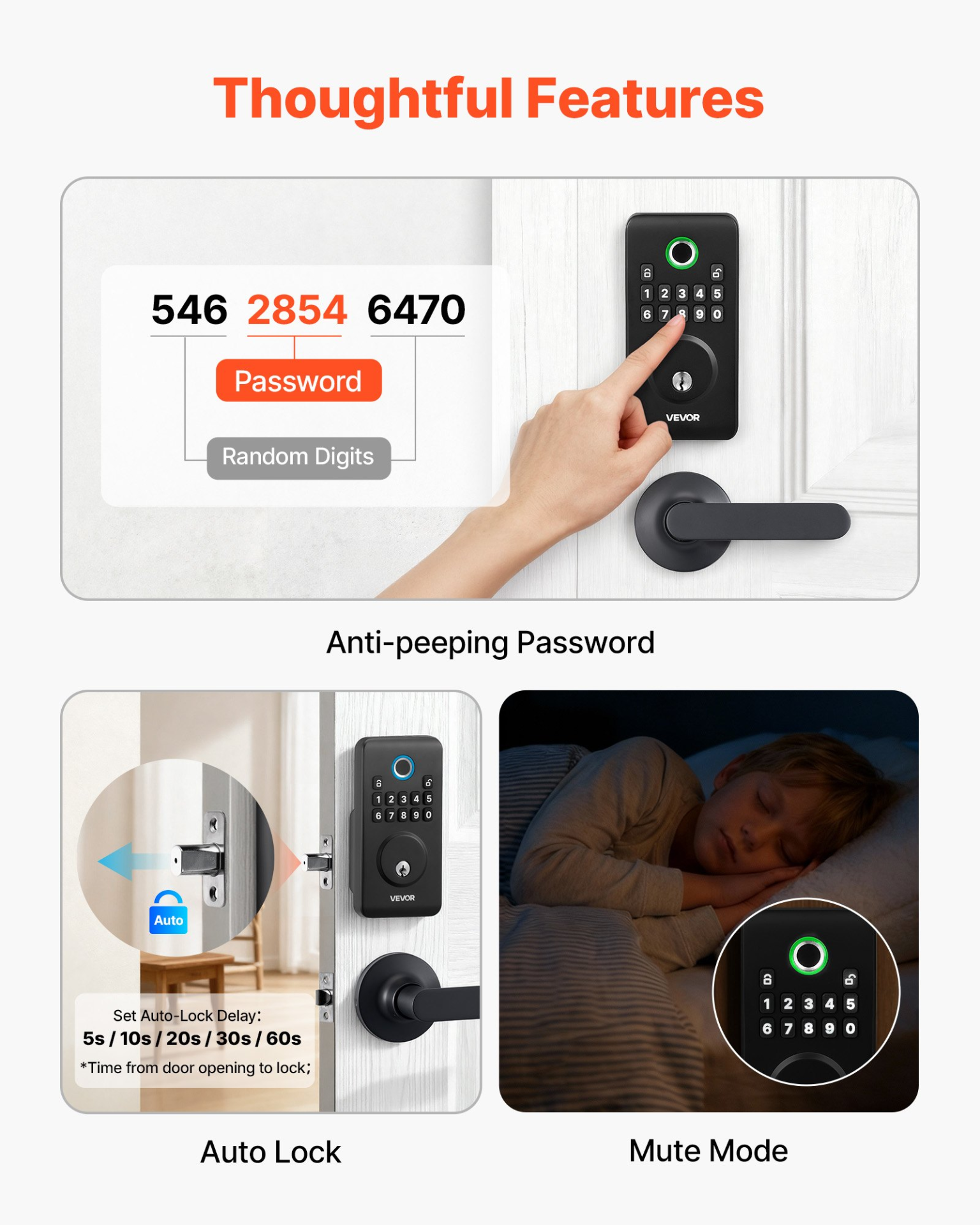 Fingerprint Door Lock Set, Matte Black