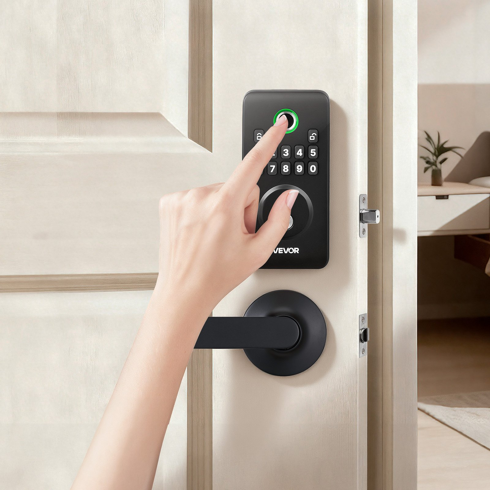 Fingerprint Door Lock Set, Matte Black
