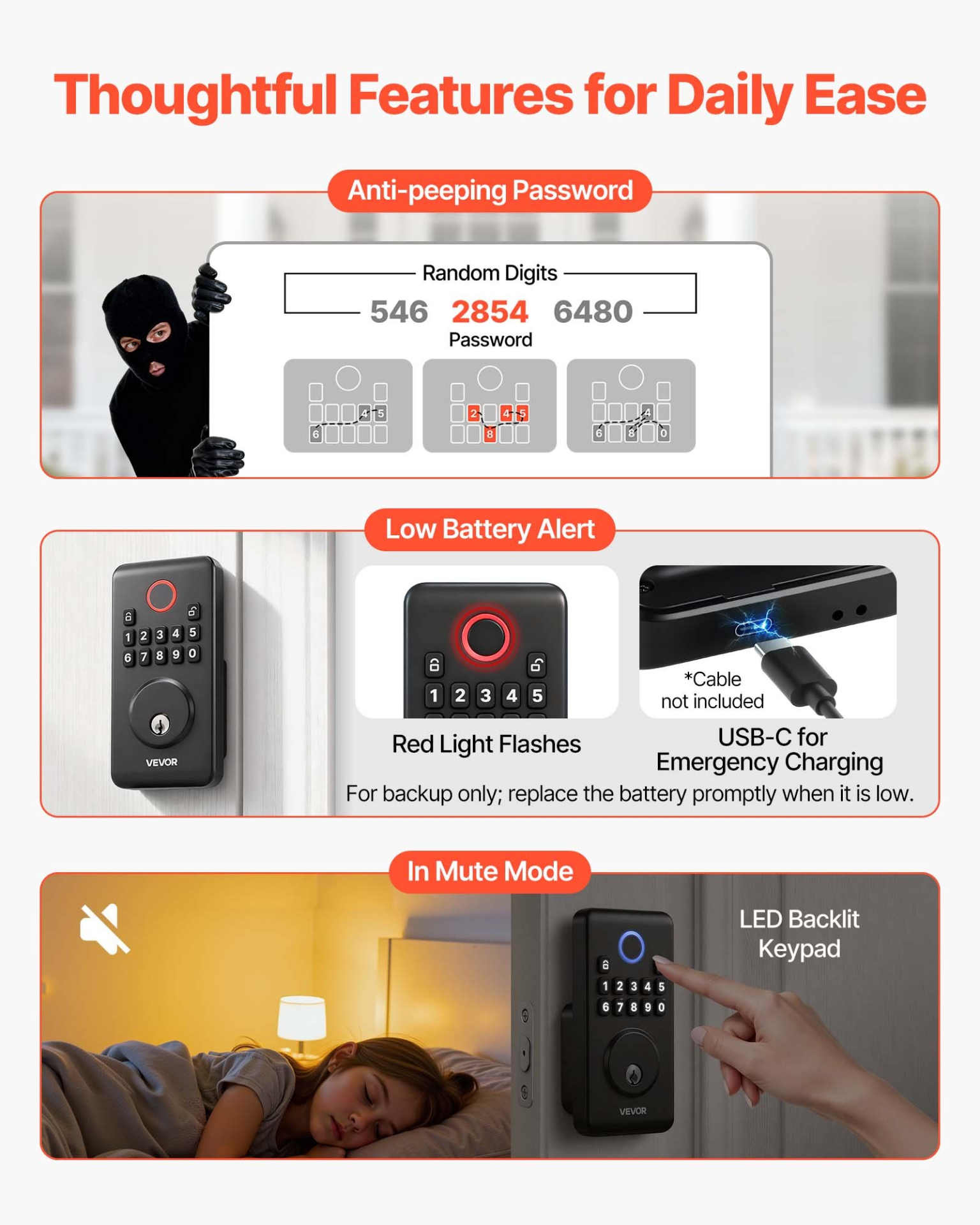 Keyless Entry Door Lock, Matte Black