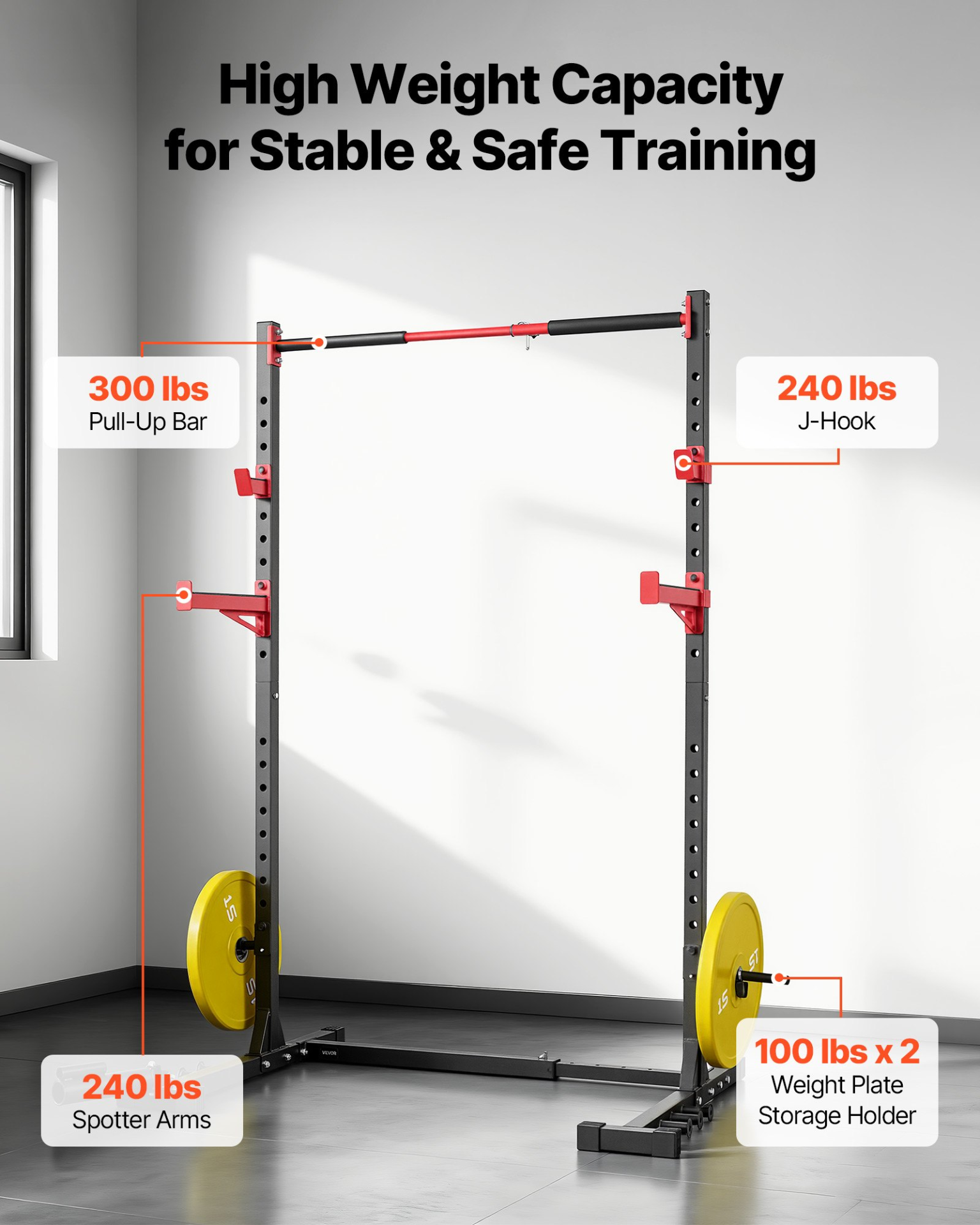 Power Cage Rack, Multifunctional Squat Rack for Home Gym, Width-Adjustable Work