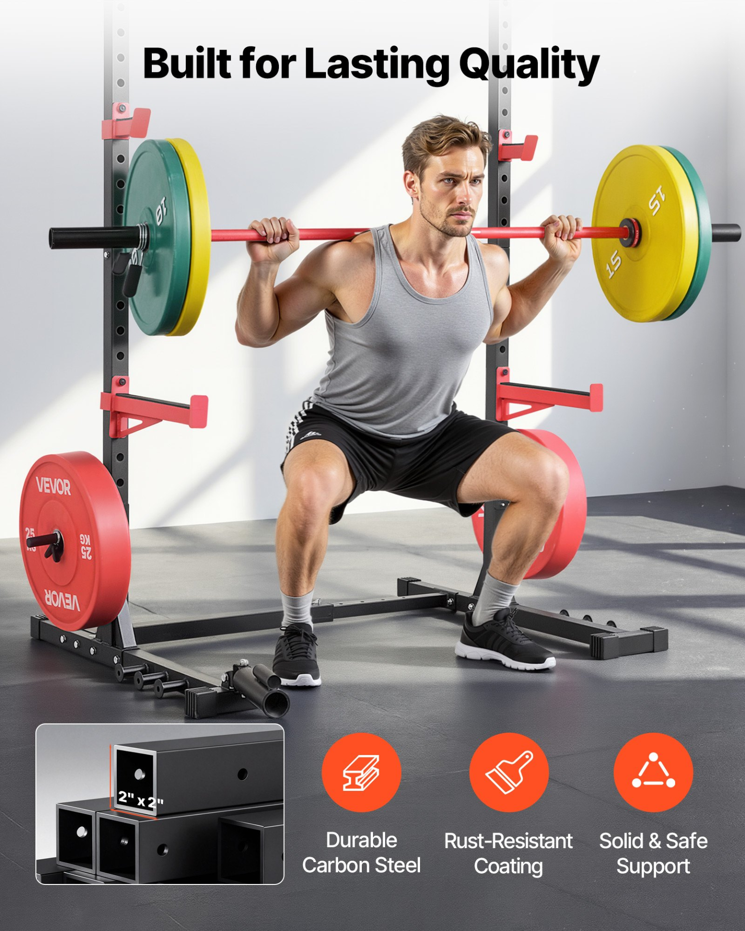 Power Cage Rack, Multifunctional Squat Rack for Home Gym, Width-Adjustable Work