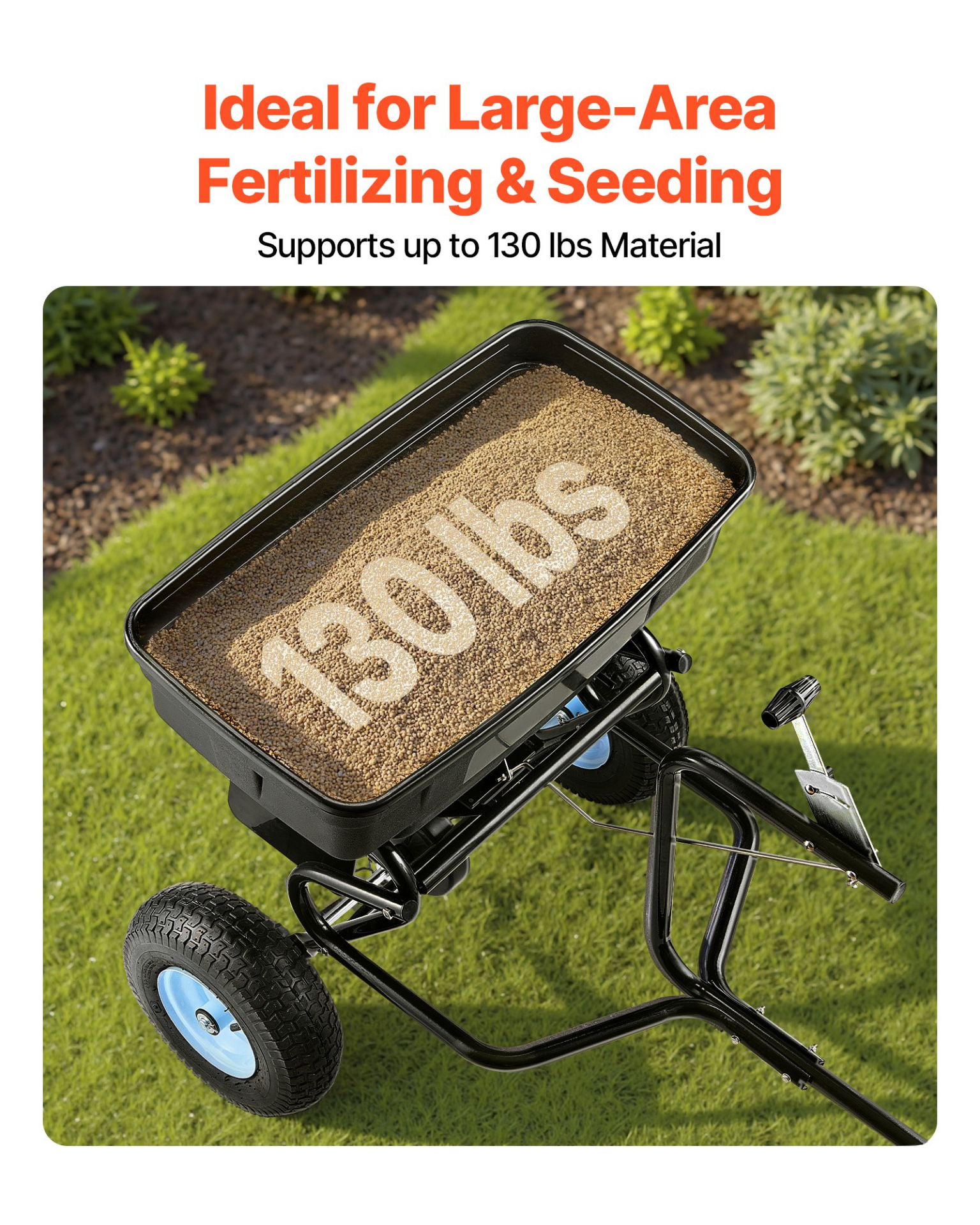 Tow Behind Broadcast Spreader, 130LBS Capacity, Ice Melt