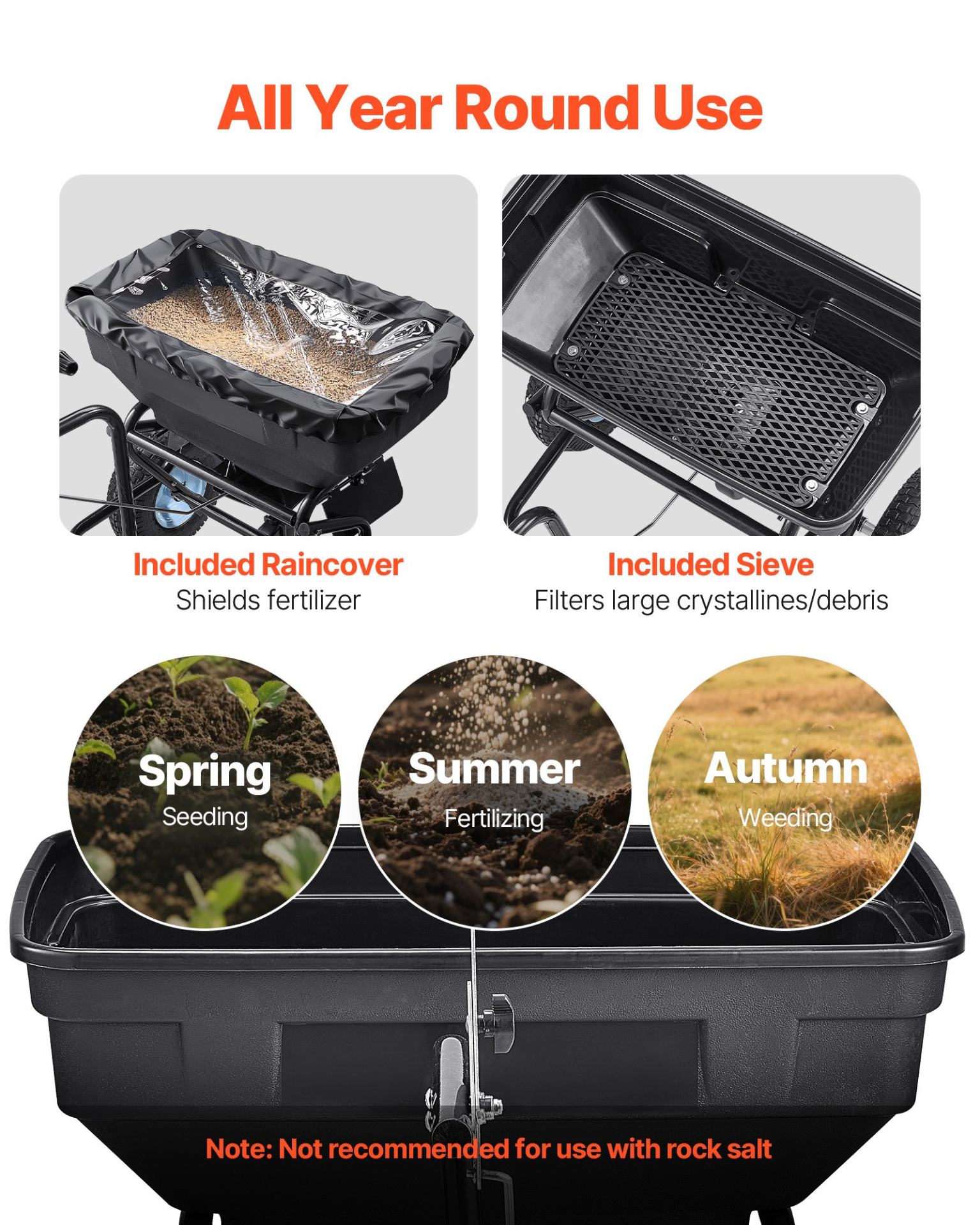 Tow Behind Broadcast Spreader, 130LBS Capacity, Ice Melt