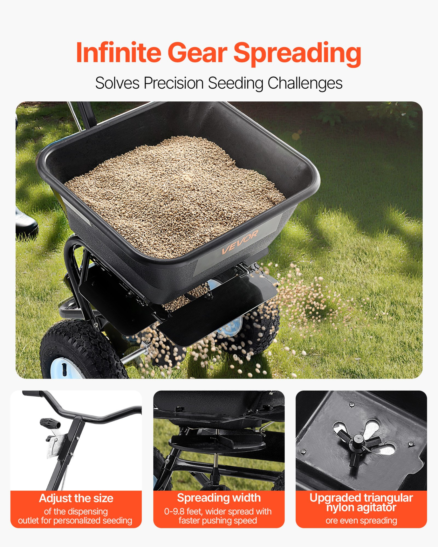 Lawn Spreader, 100LBS Capacity, for Seed Salt Ice Melt