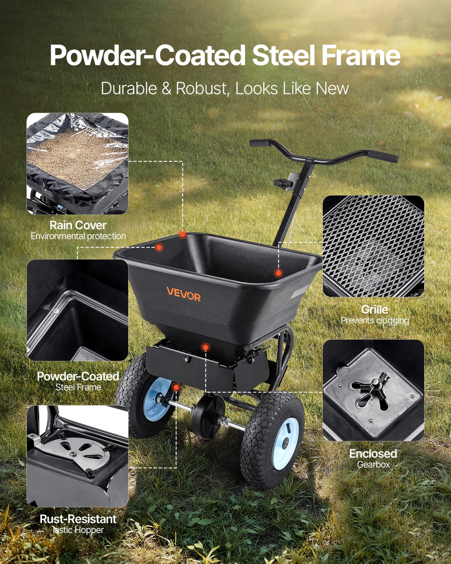 Lawn Spreader, 100LBS Capacity, for Seed Salt Ice Melt