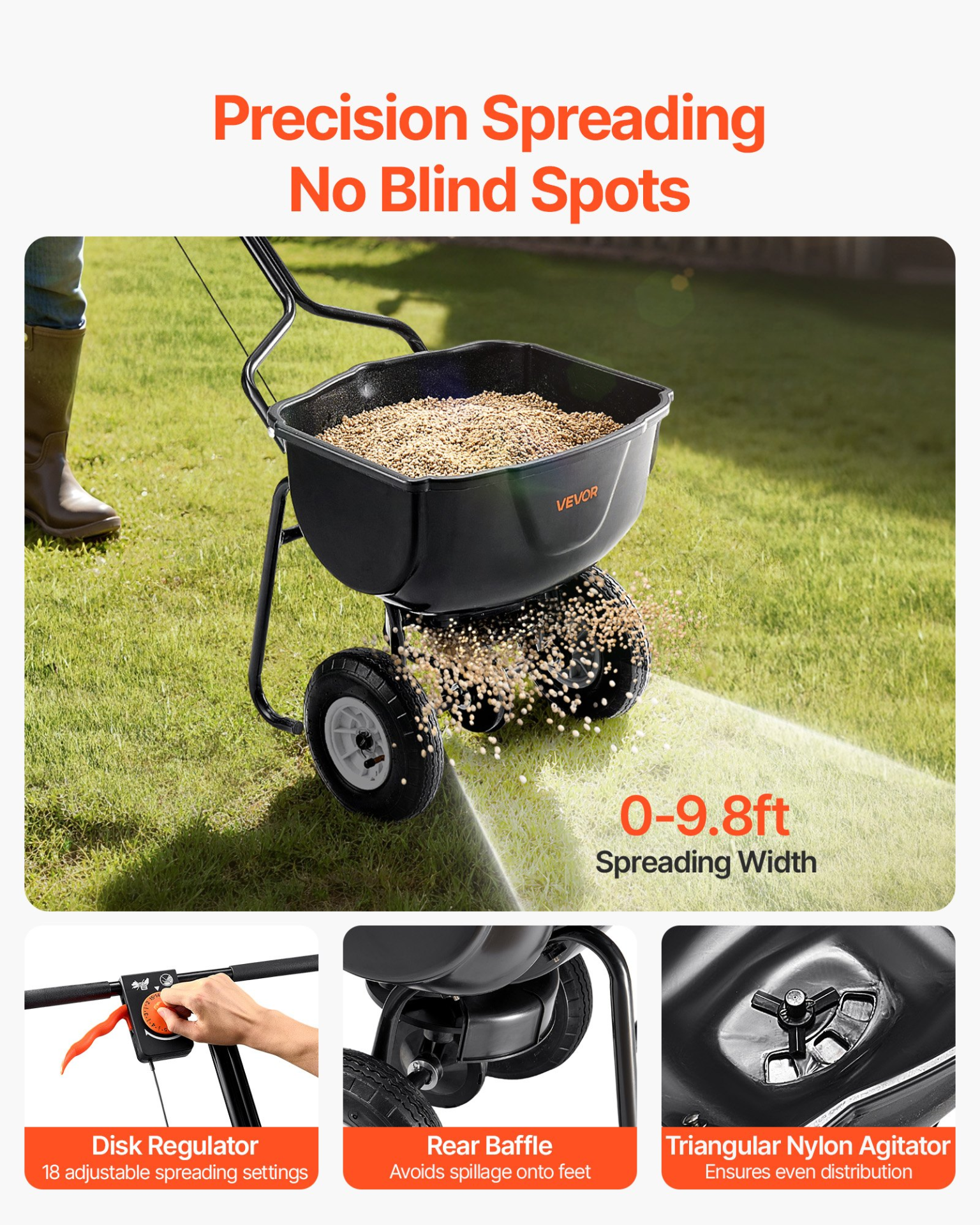 Walk Behind Spreader, 60LBS Capacity, Fertilizer