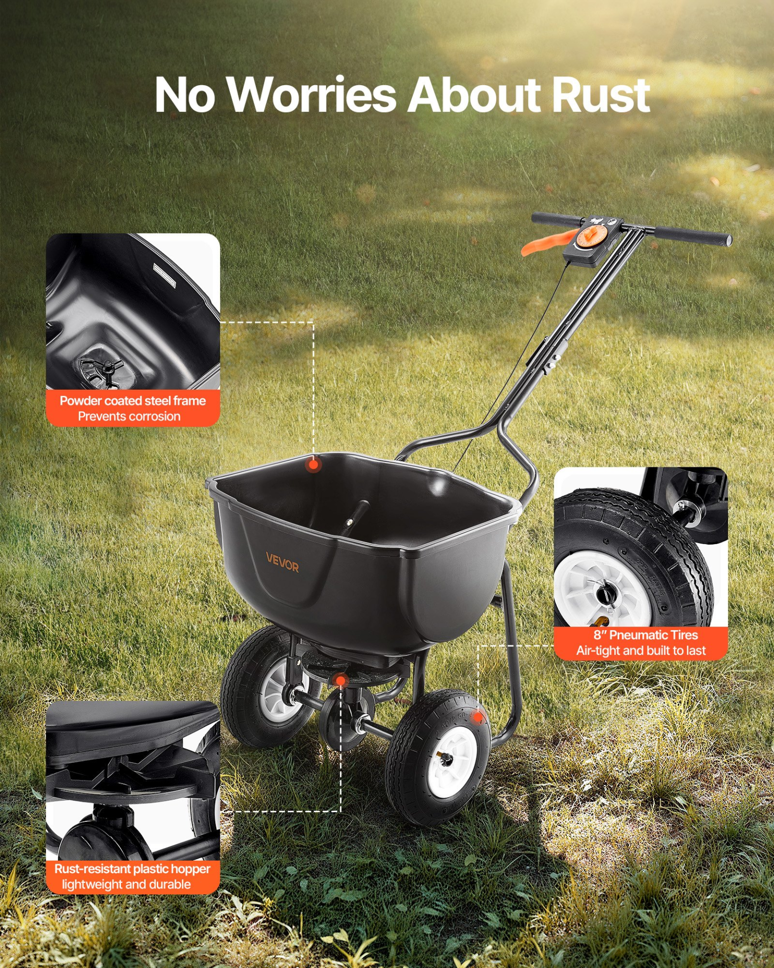 Walk Behind Spreader, 60LBS Capacity, Fertilizer