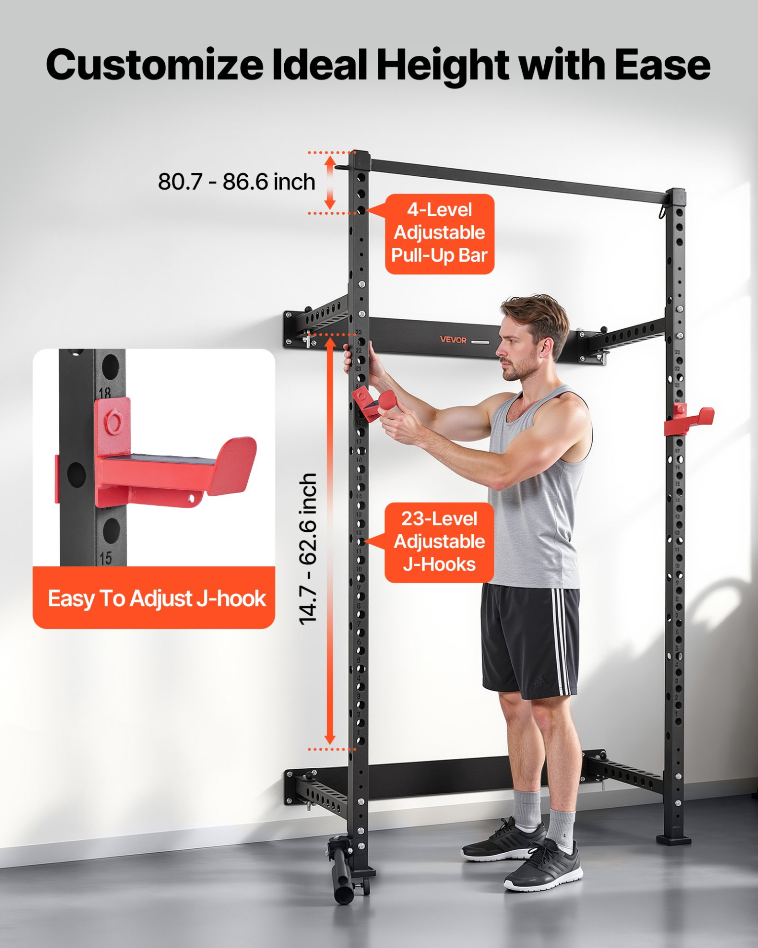 Folding Power Cage Wall Mount Squat Rack 1000LB Home Gym Power Rack