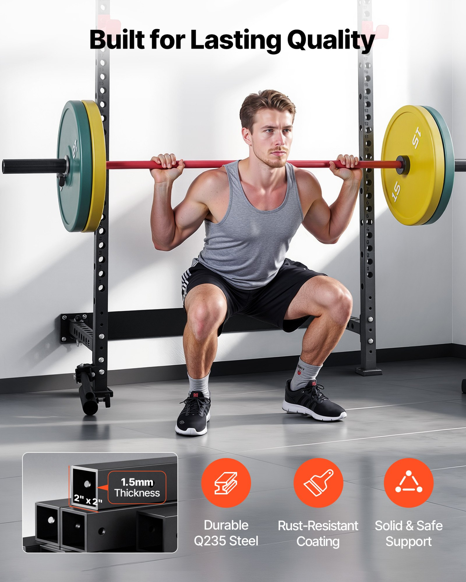 Folding Power Cage Wall Mount Squat Rack 1000LB Home Gym Power Rack