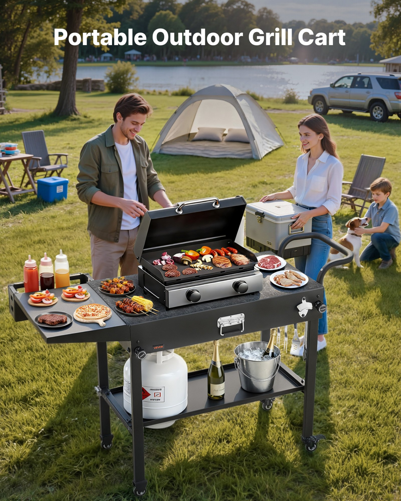 VEVOR Heavy-Duty BBQ Prep Cart | Folding Outdoor Grilling Table w/ Wheels