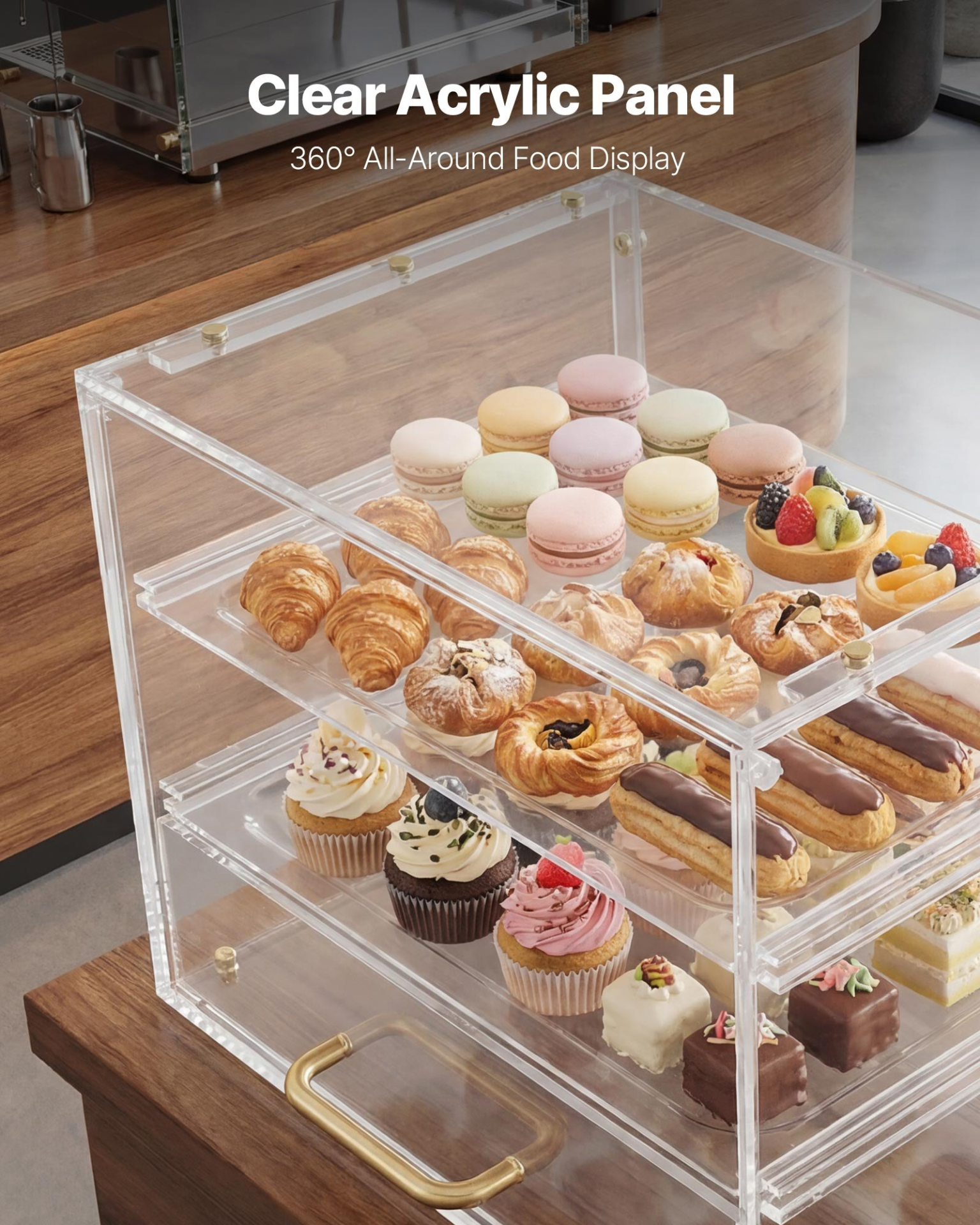 VEVOR 3‑Tier Acrylic Bakery Pastry Display Case Countertop Bread Cookie Box