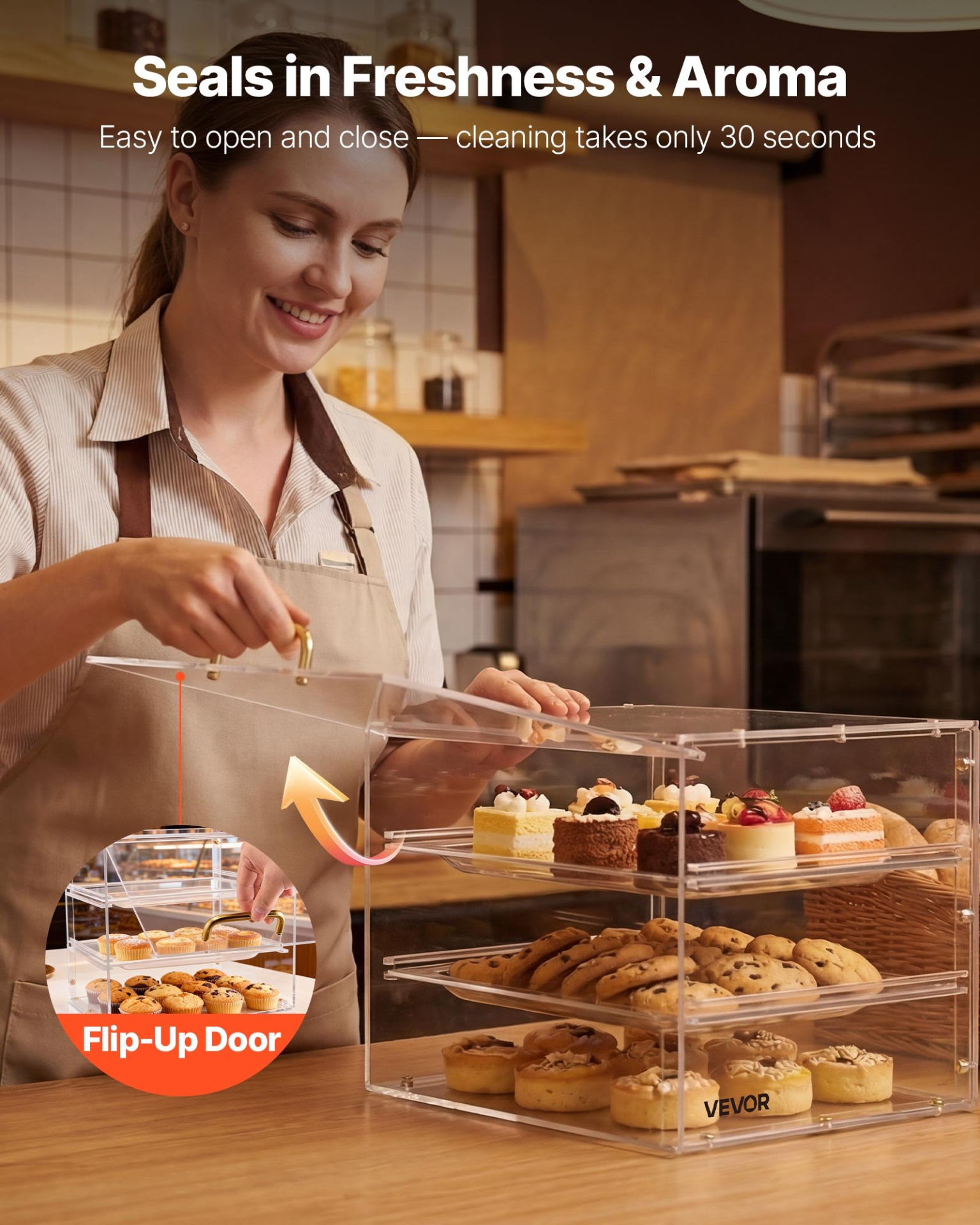 VEVOR 3‑Tier Acrylic Bakery Pastry Display Case Countertop Bread Cookie Box