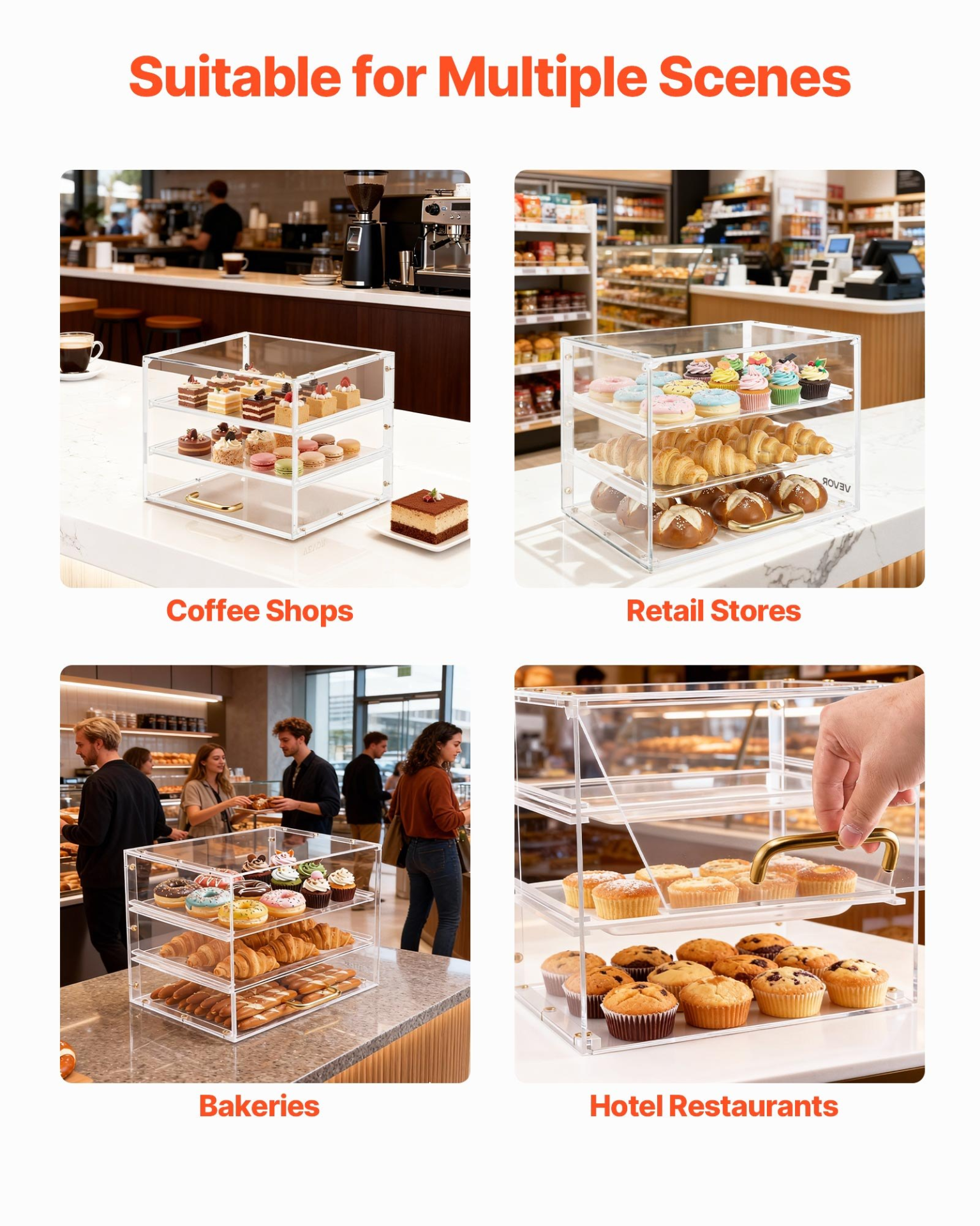 VEVOR 3‑Tier Acrylic Bakery Pastry Display Case Countertop Bread Cookie Box