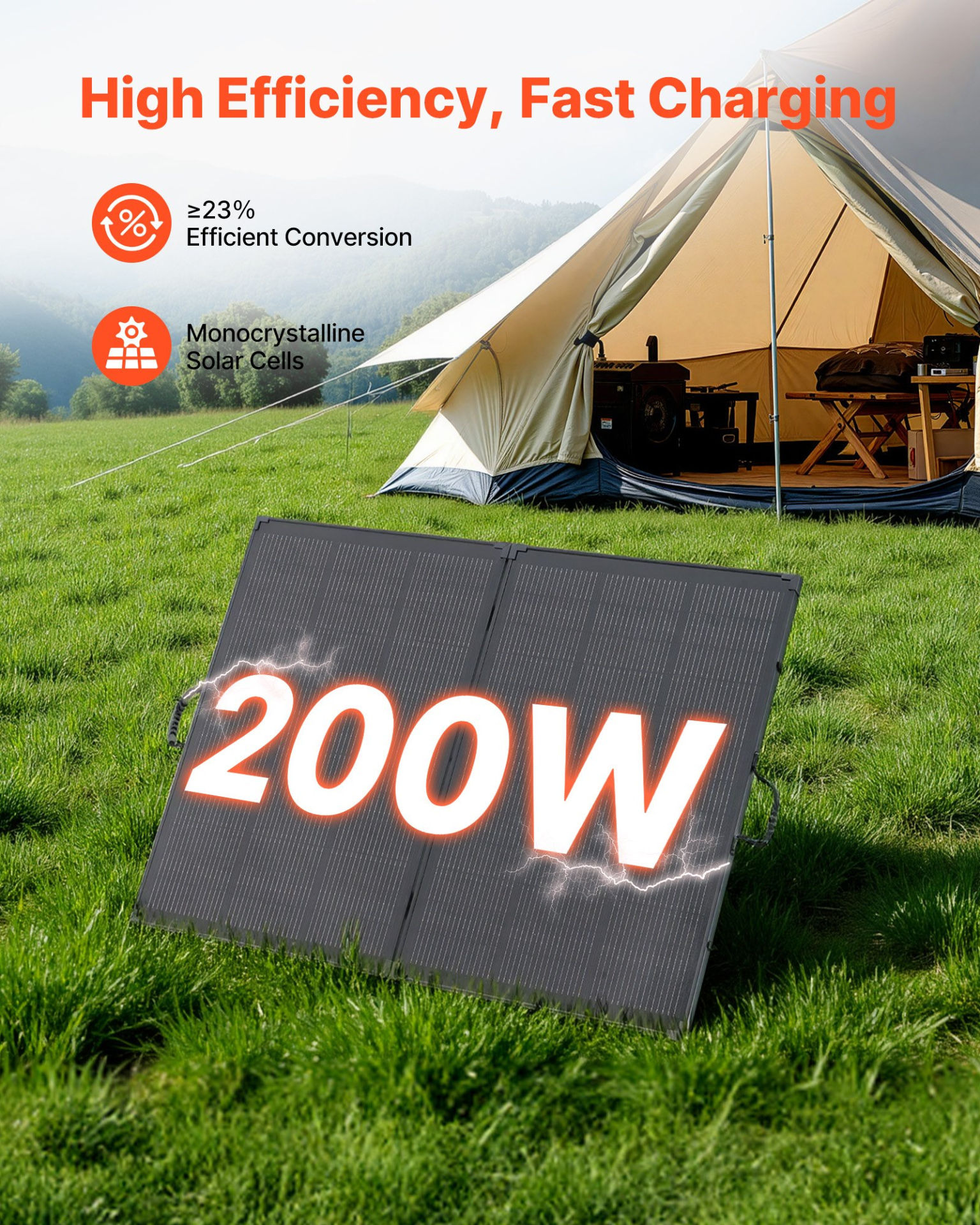 VEVOR 200W Foldable Solar Panel 23% Efficiency w/ 30A Controller IP67