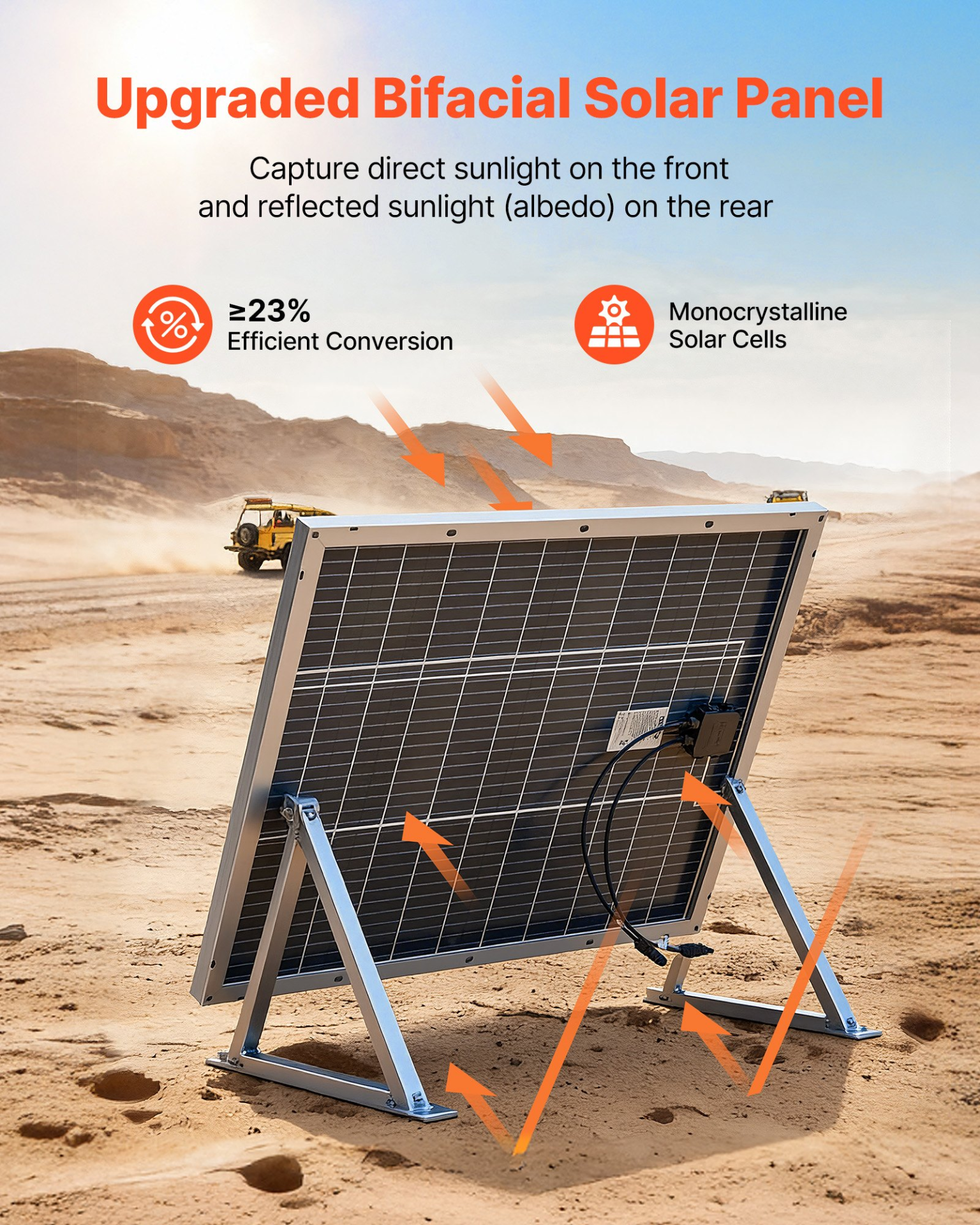 VEVOR 2PCS 100W Bifacial Solar Panels, 23% High Efficiency IP67 Waterproof