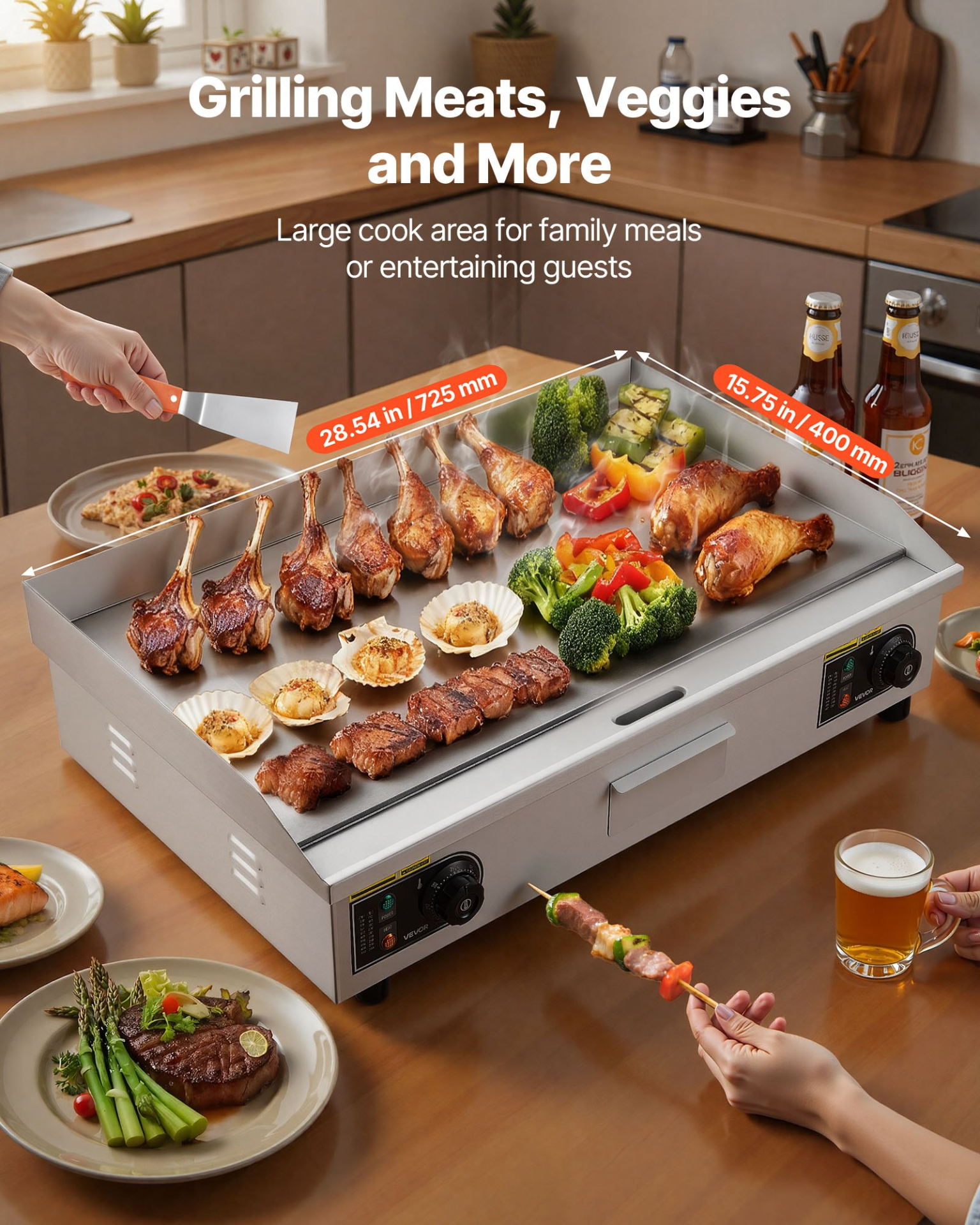 VEVOR 28″ Commercial Electric Griddle 2800W, Stainless Steel Flat Top