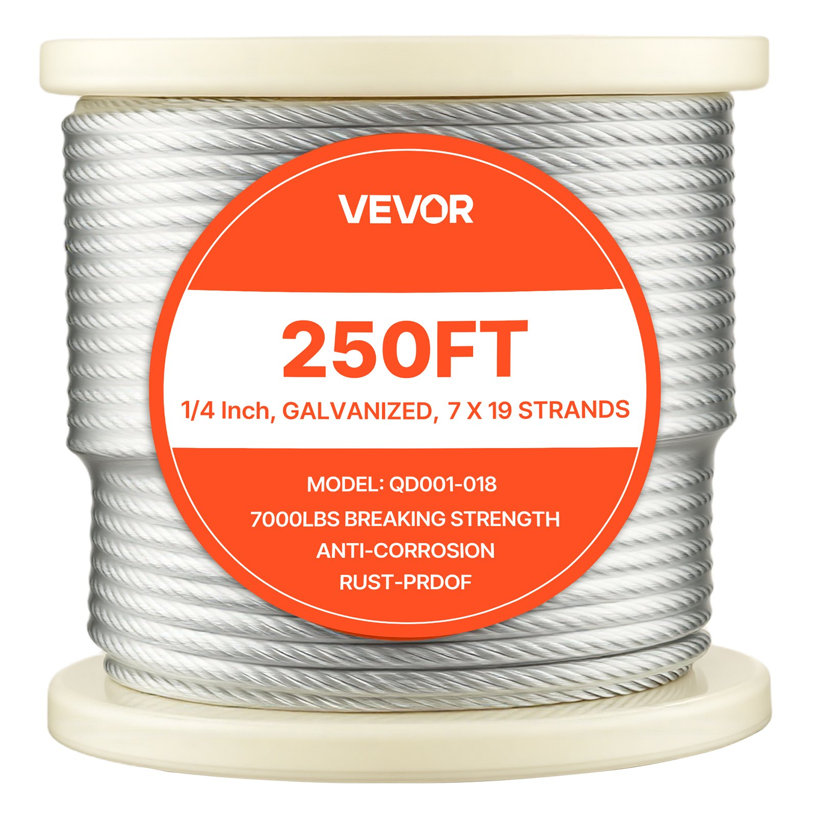1/4″ Galvanized Steel Wire Rope 250FT 7×19 Cable 7000lb Deck Railing