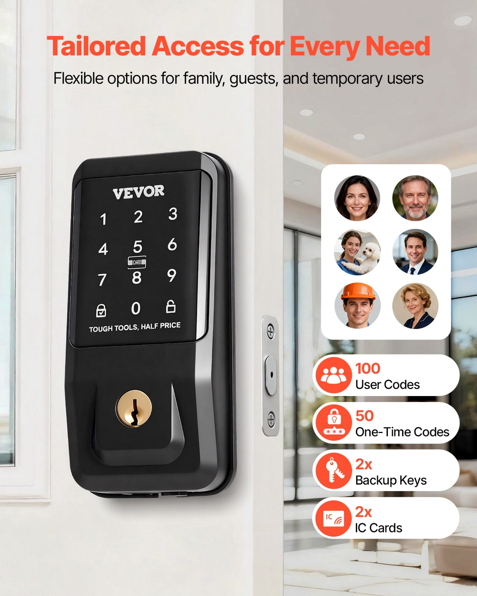 Keyless Entry Door Lock, Touchpad Electronic Deadbolt with IC Card, Matte Black