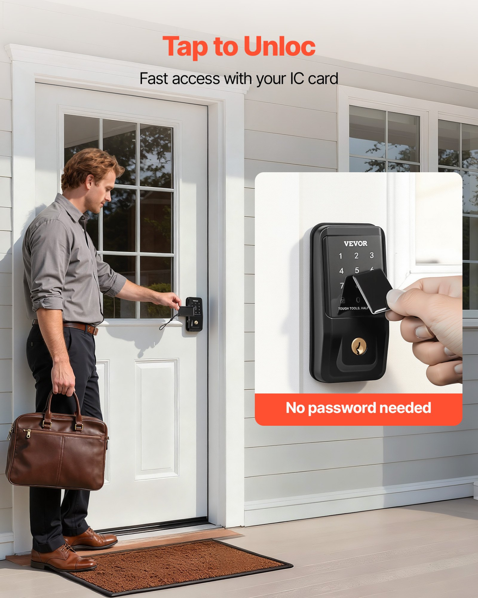 Keyless Entry Door Lock, Touchpad Electronic Deadbolt with IC Card, Matte Black