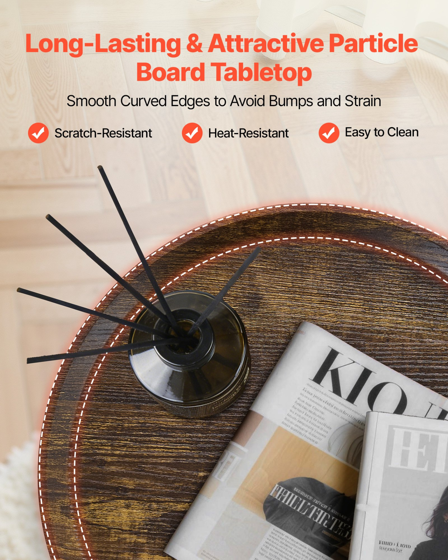 End Table, 2-Tier Round Side Table with Open Storage Shelves, Brown