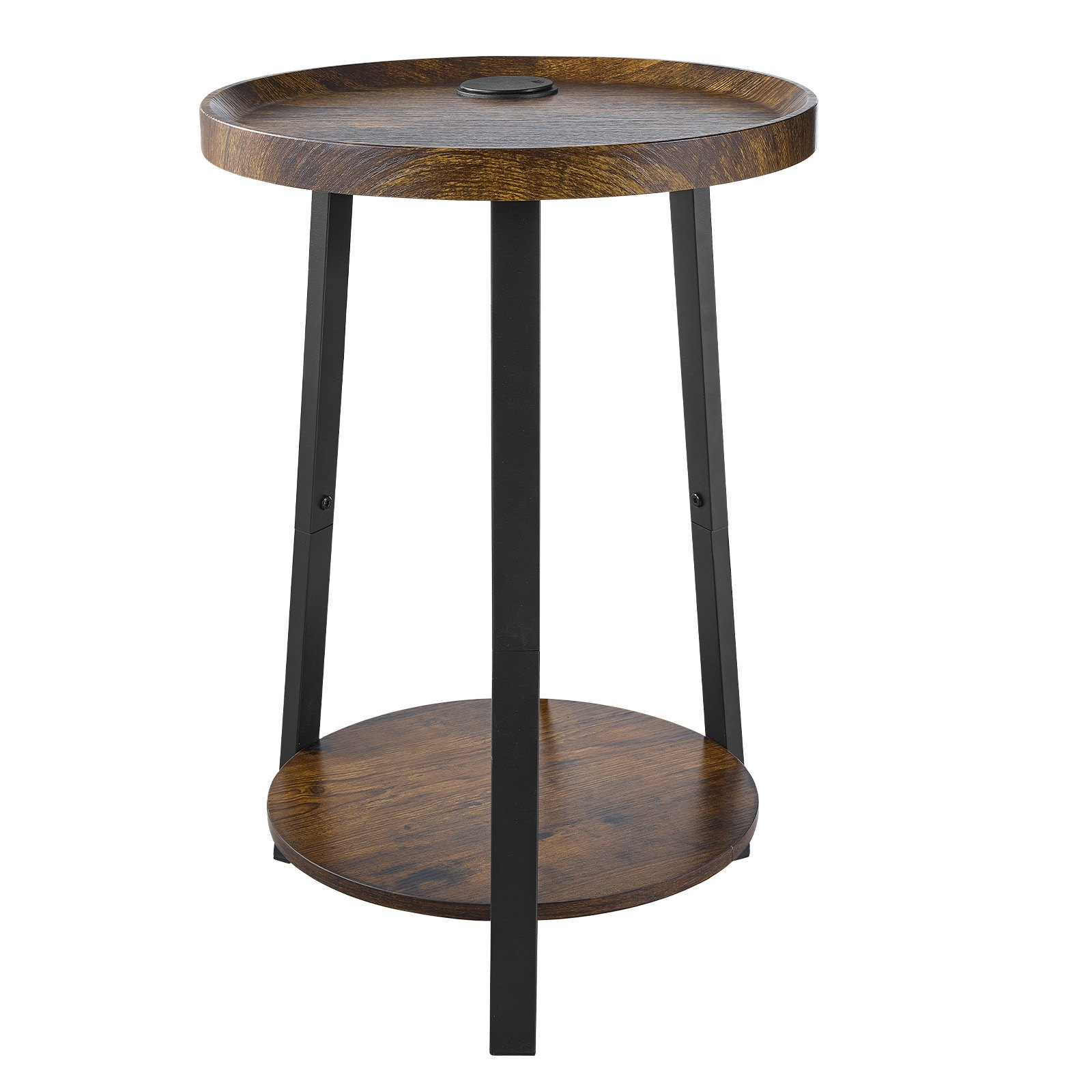 End Table, 2-Tier Round Side Table with Open Storage Shelves, Brown