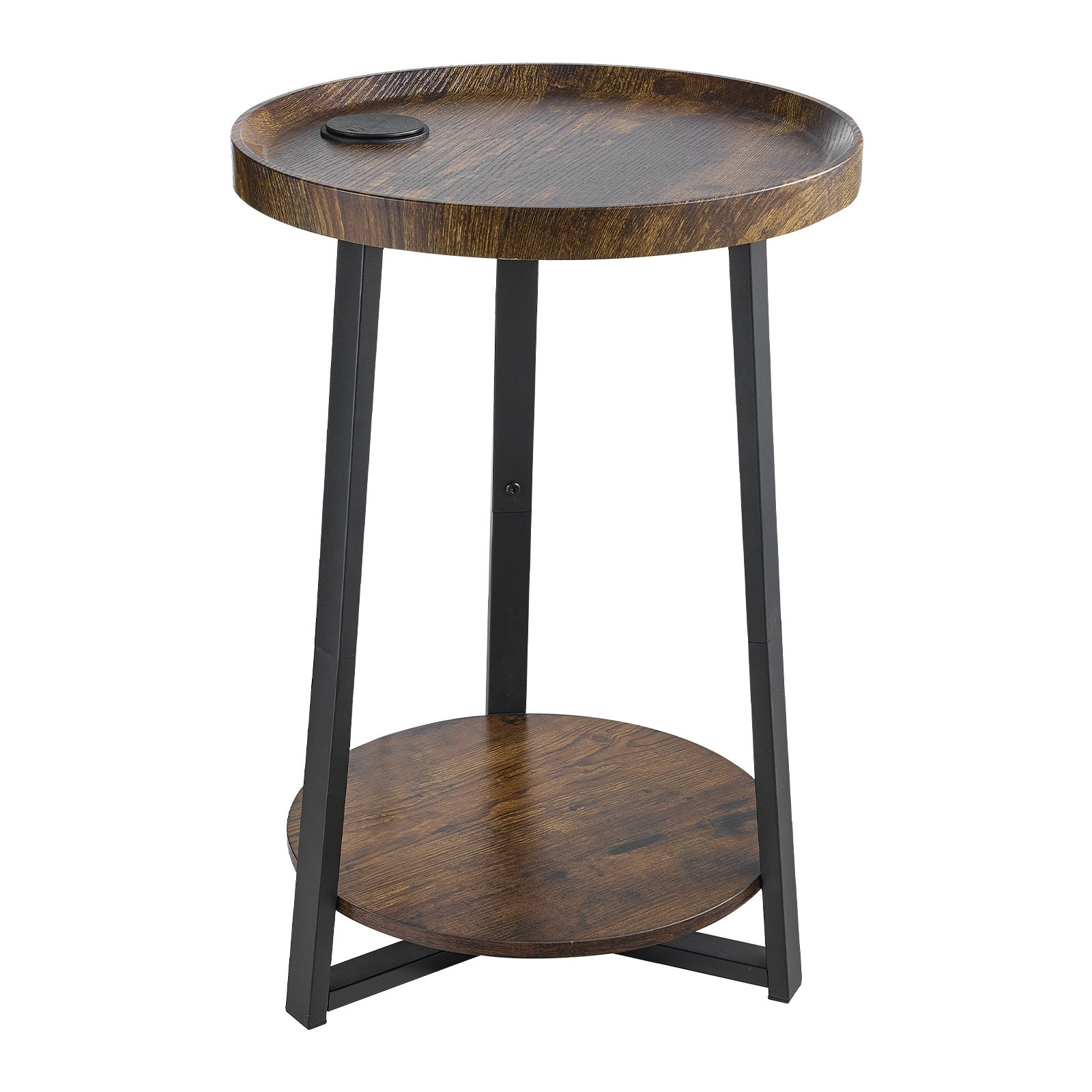 End Table, 2-Tier Round Side Table with Open Storage Shelves, Brown