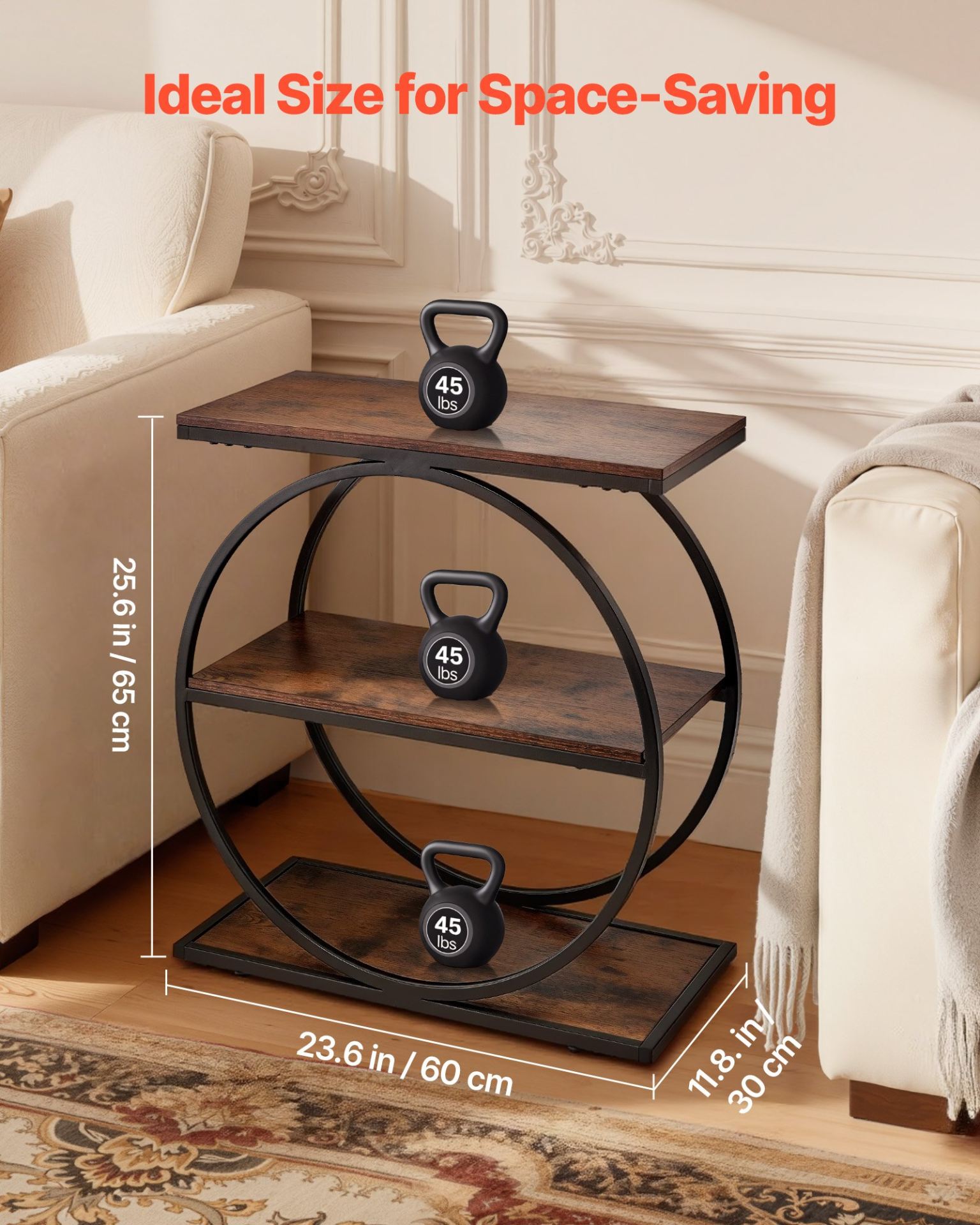 End Table, 3-Tier Narrow Side Table with Open Storage Shelves, Rustic Brown