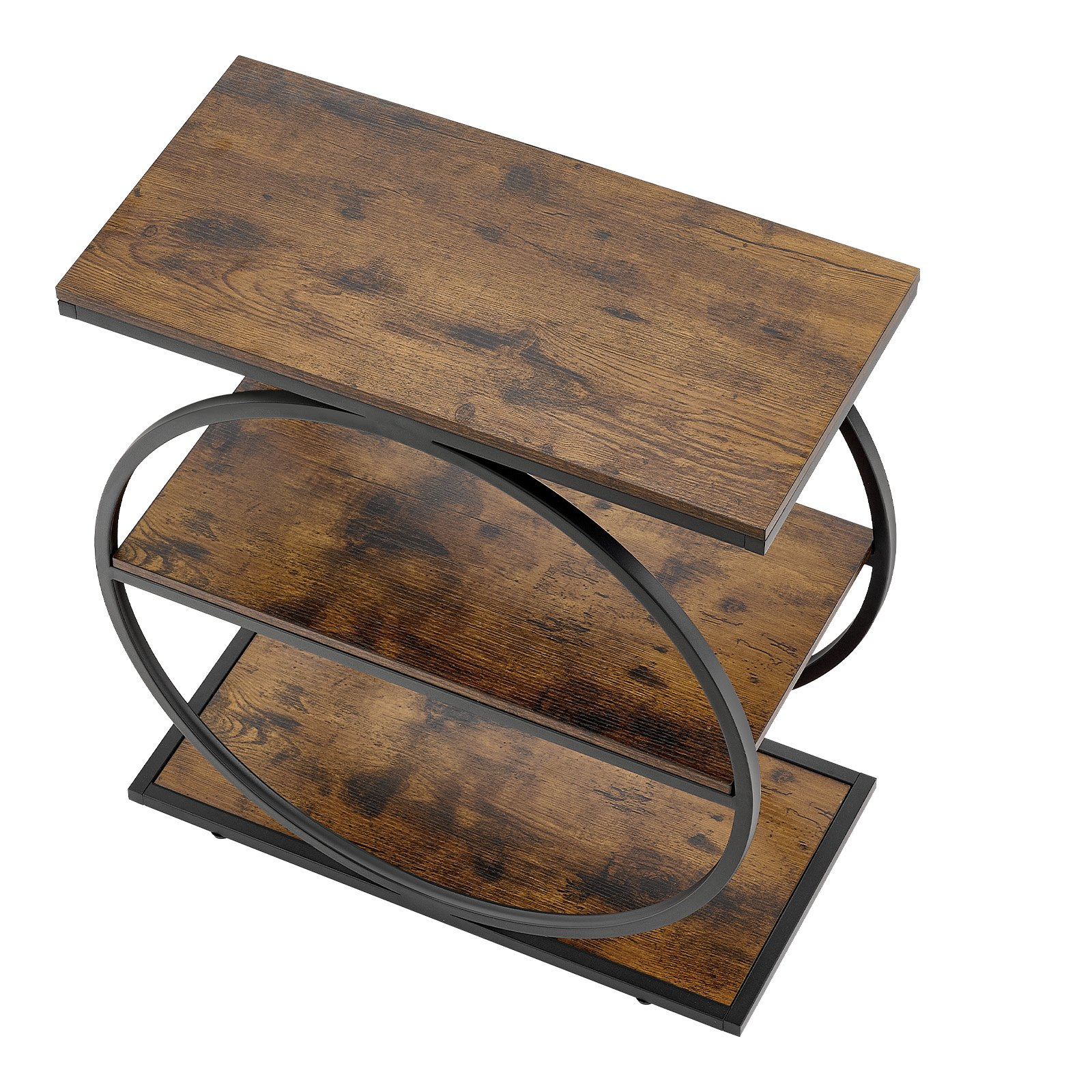 End Table, 3-Tier Narrow Side Table with Open Storage Shelves, Rustic Brown