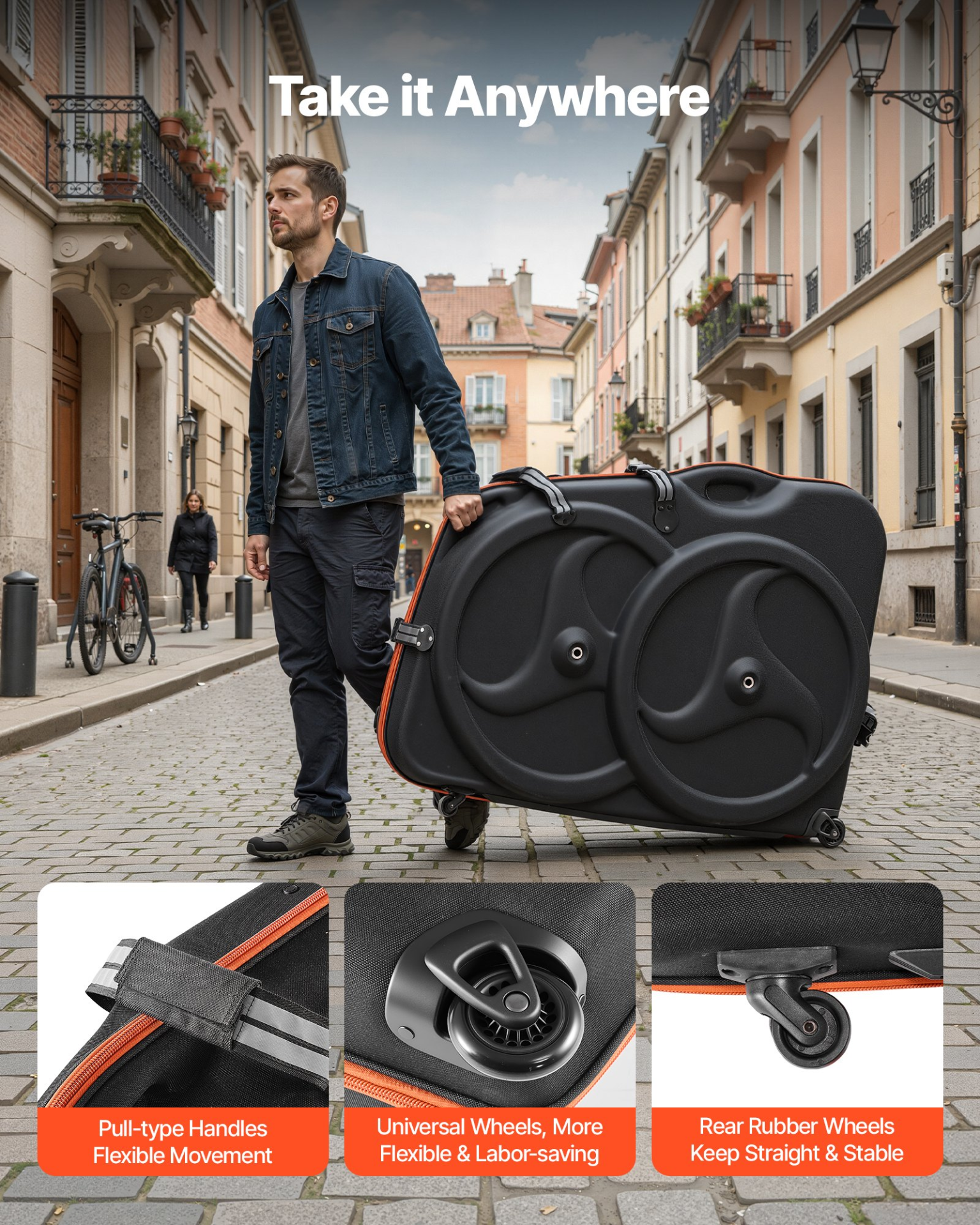 Bike Travel Case EVA Hard Shell w/ Wheels TSA Lock for 700C Road Bike