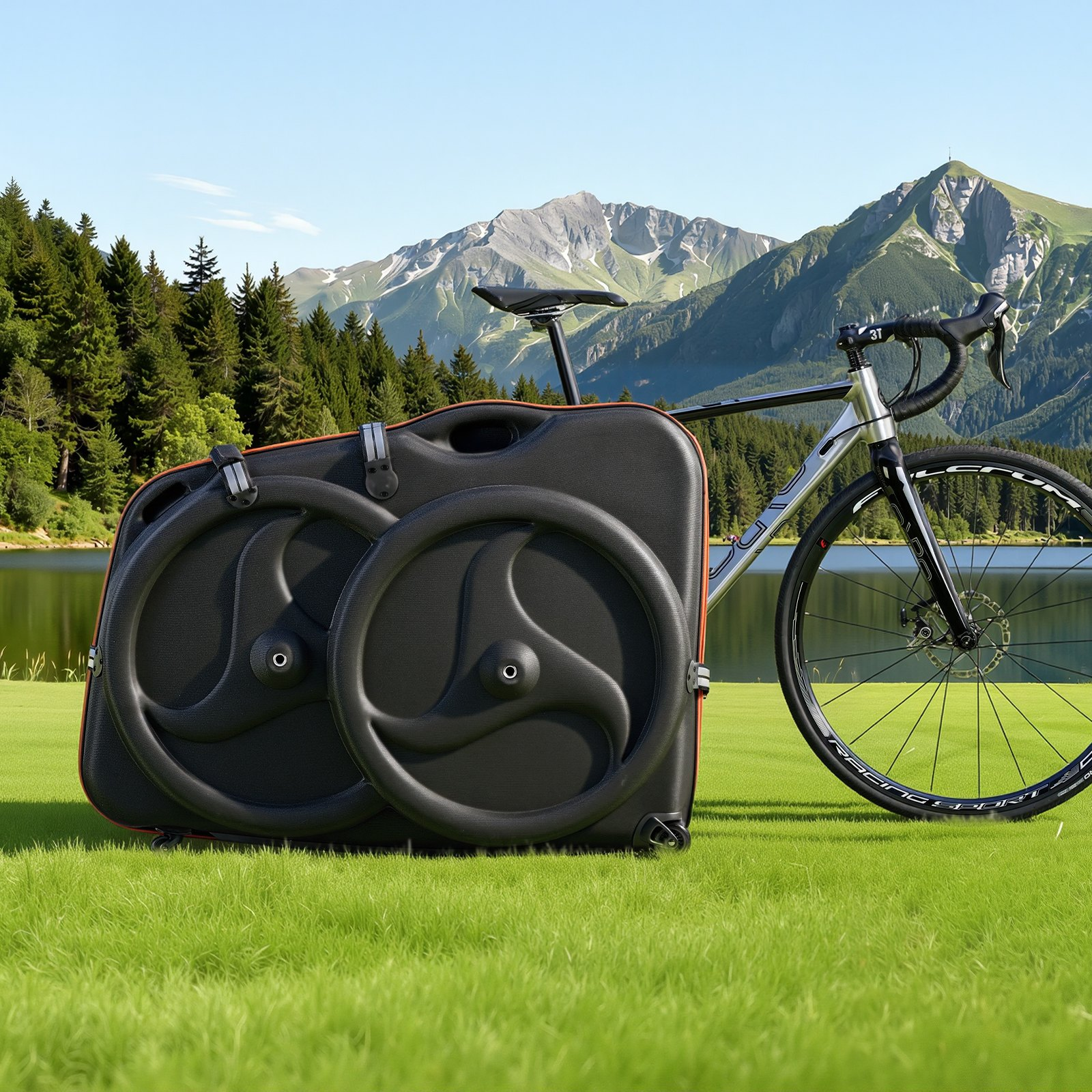 Bike Travel Case EVA Hard Shell w/ Wheels TSA Lock for 700C Road Bike