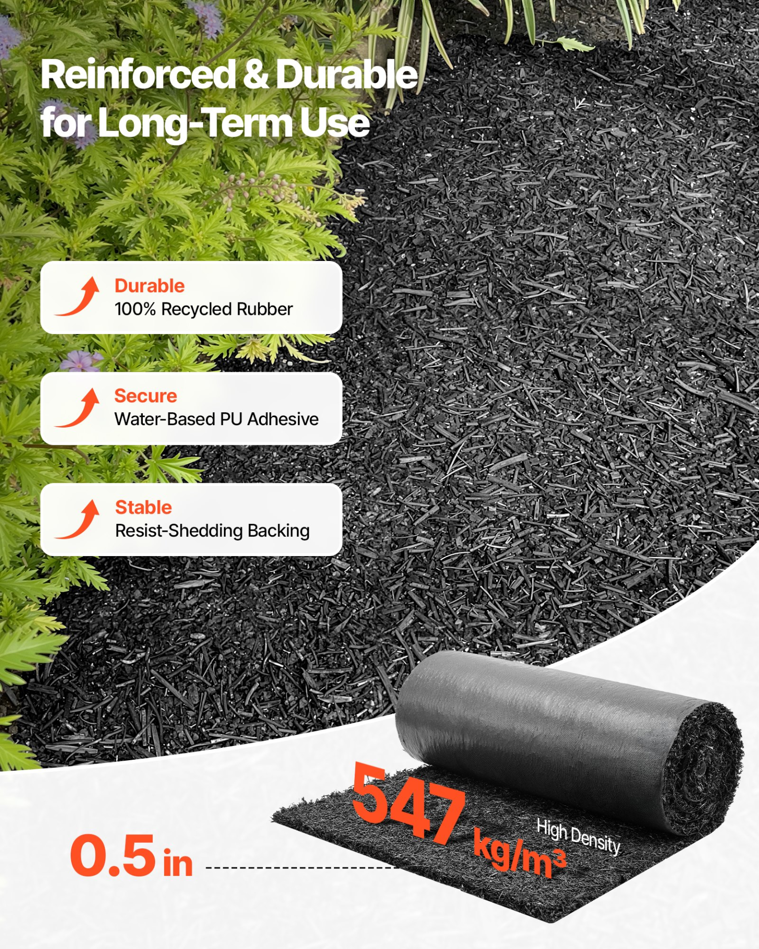 2 Pack Rubber Mulch Mat Roll 96×24″ Recycled Weed Barrier Landscape Path Mat